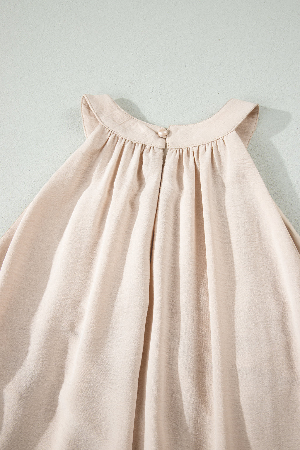 Beige Sheer Hollowed Floral Lace Hem Patchwork Loose Halter Summer Dress