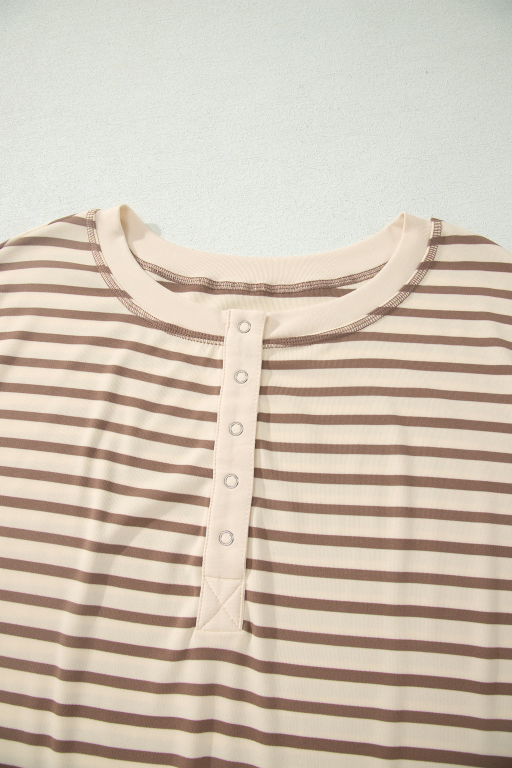 Brown Stripe Plus Size Half Buttons Top and Shorts Set
