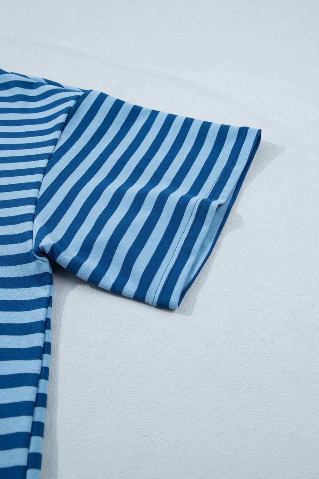 Blue Stripe Plus Size Dropped Shoulder Tee and Shorts Two-Piece Set