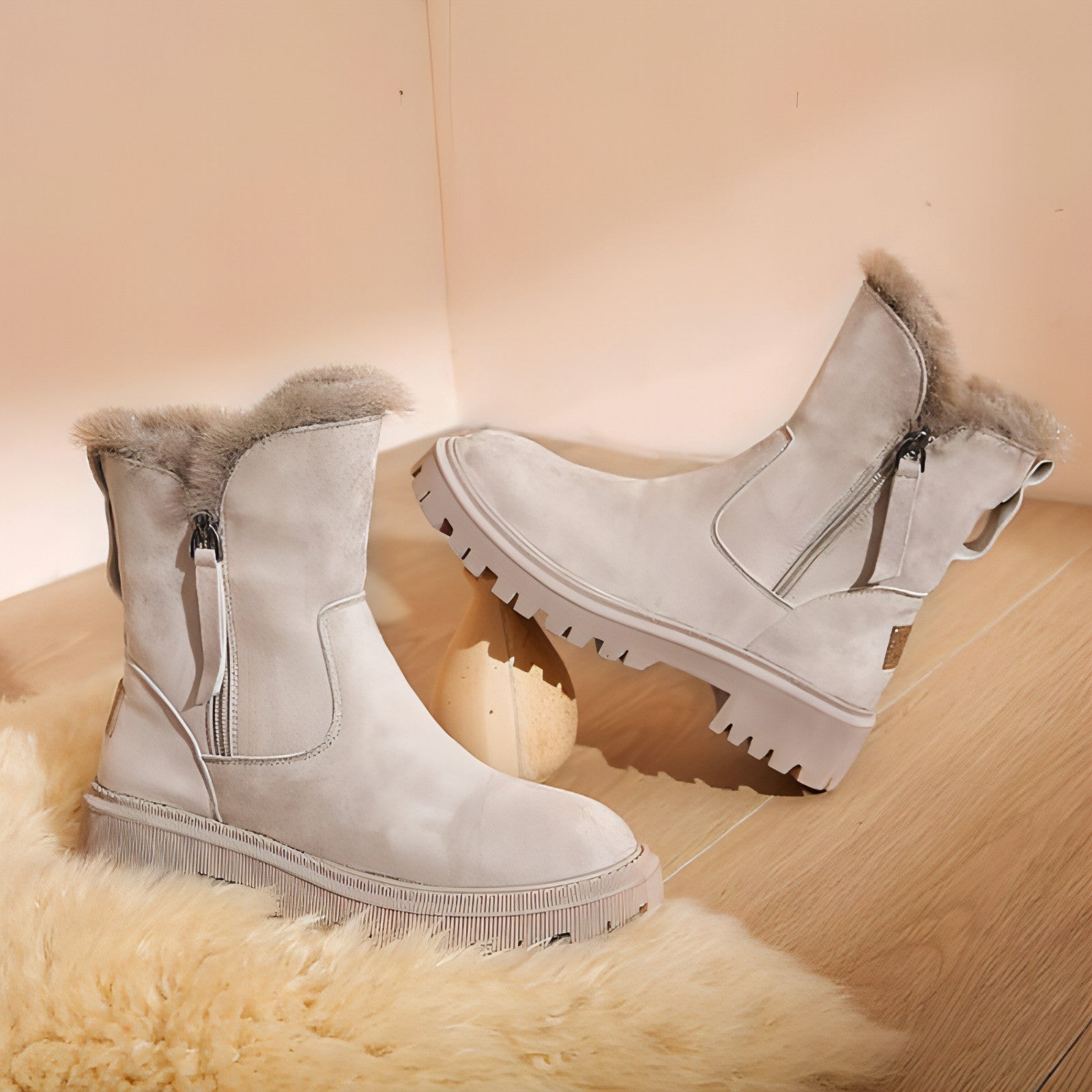 Botas de nieve de piel de invierno nuevas para mujer con relleno de algodón y forro polar Botas Martin casuales