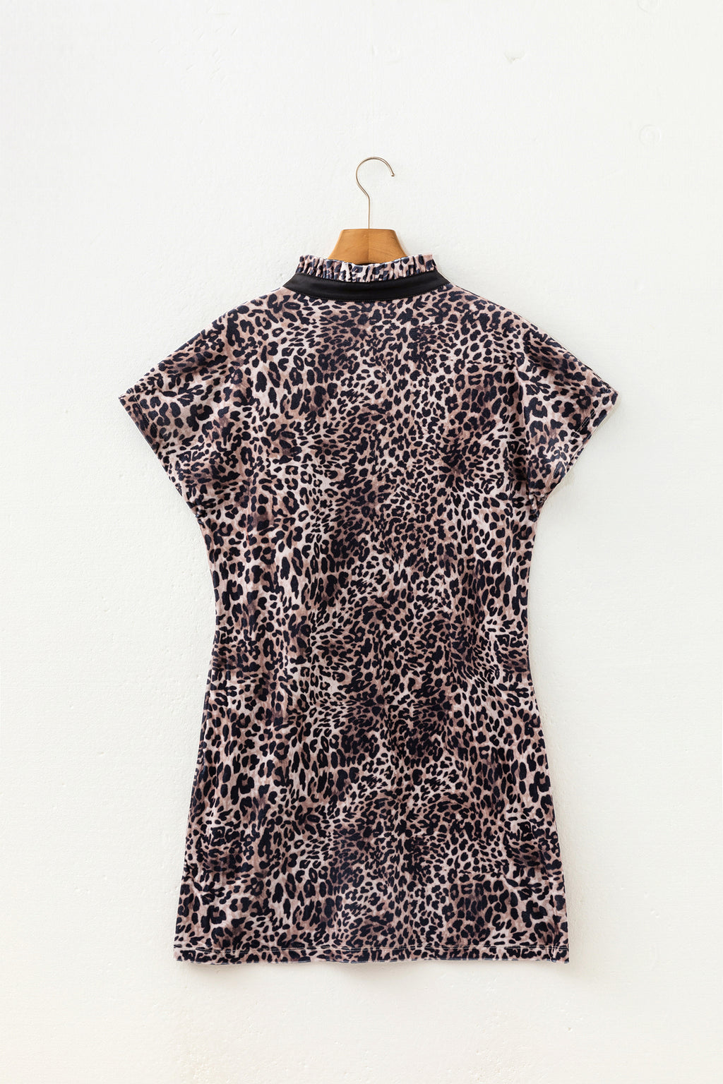Brown Leopard Print Short Sleeve Mini Shift Silhouette Dress