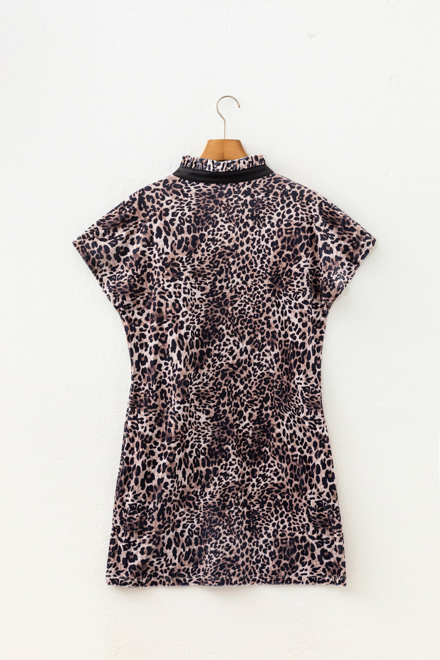 Brown Leopard Print Short Sleeve Mini Shift Silhouette Dress