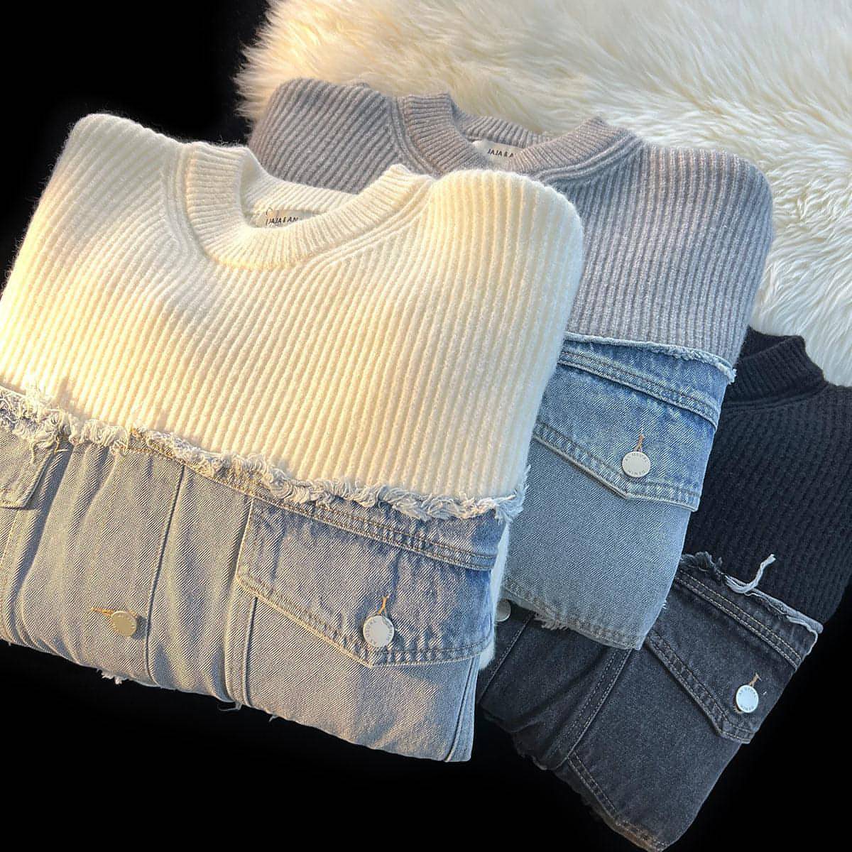 A. suéter de malhas de jeans de jeans