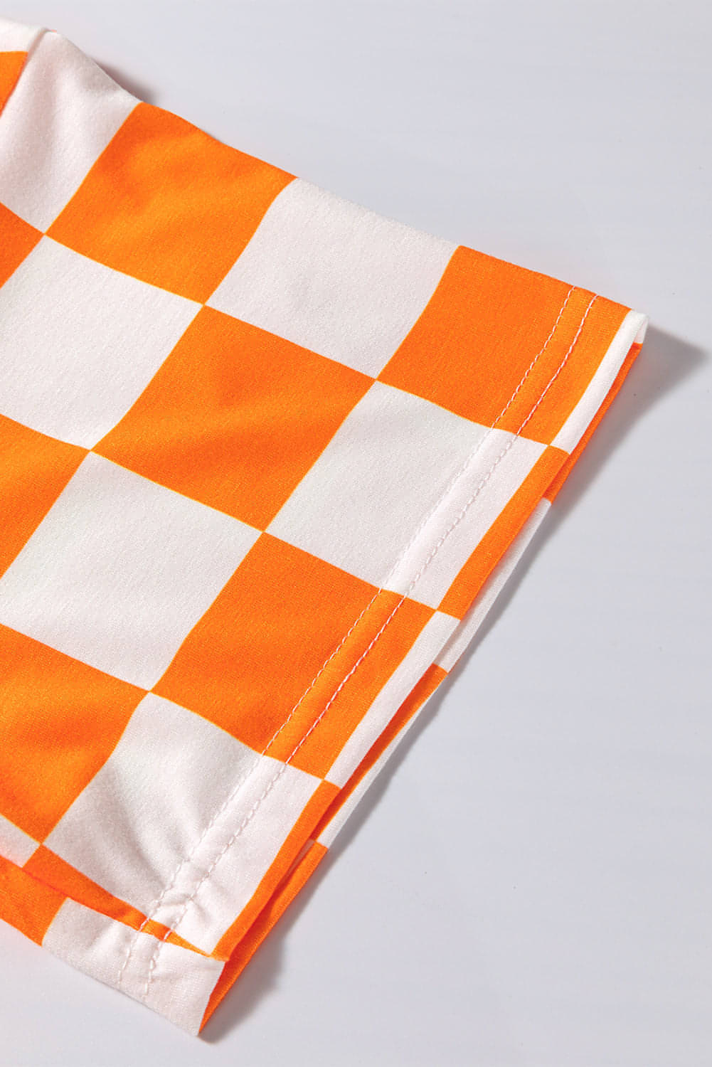 Orange Checkerboard Druck gegen Nacken lose T -Shirts und Shorts Lounge Set