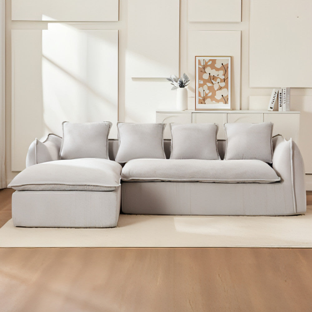 LuneluX_Home – Oversized 3-Seater L-Shape Sofa with Chaise (Beige/Grey)