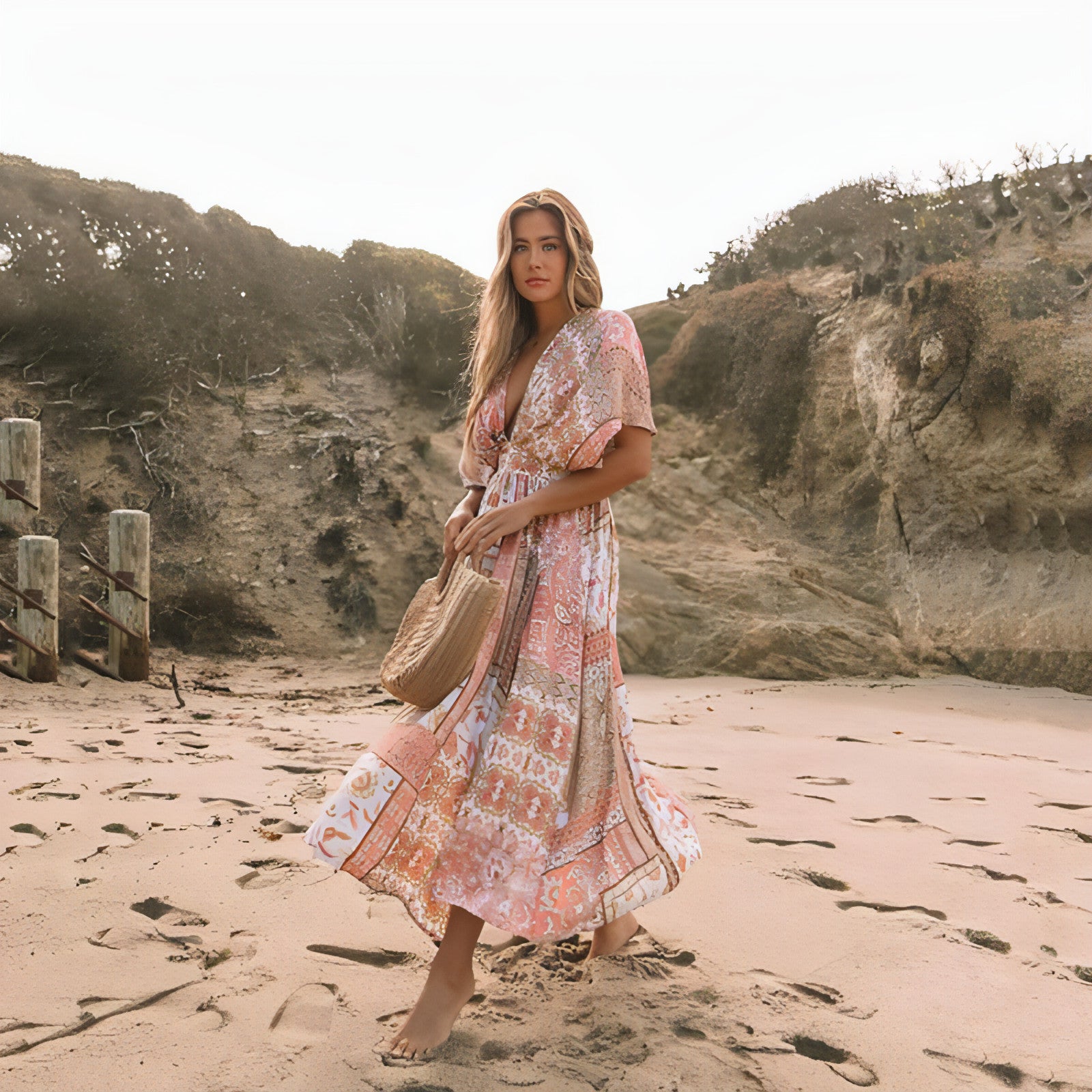 Vestido estampado de moda de primavera para mujer