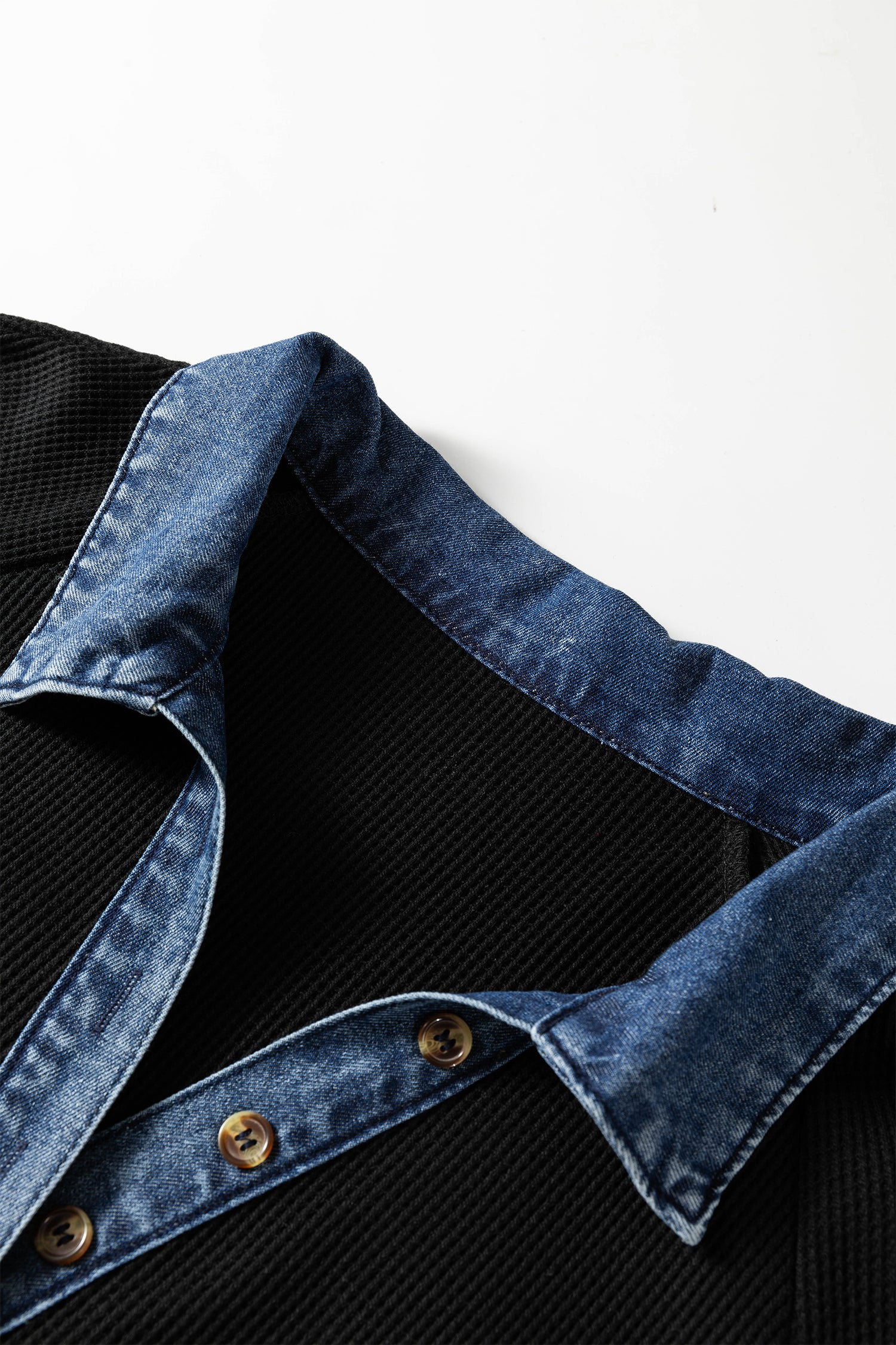 Black Colorblock Denim Collar Short Sleeve Plus Size Shift Dress