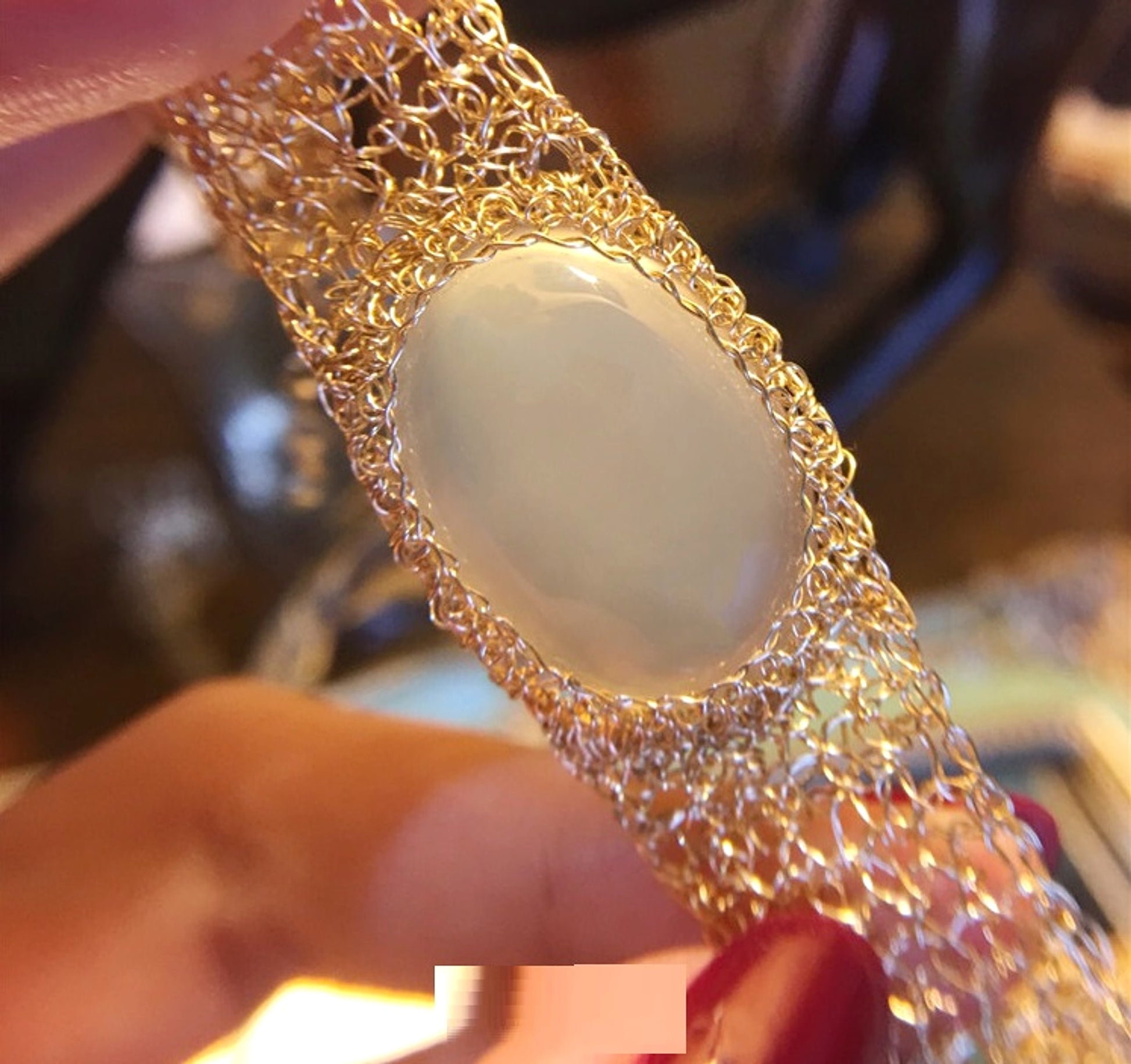 14k Gold Wire Natural White Chalcedony Bracelet - enhanced image 1