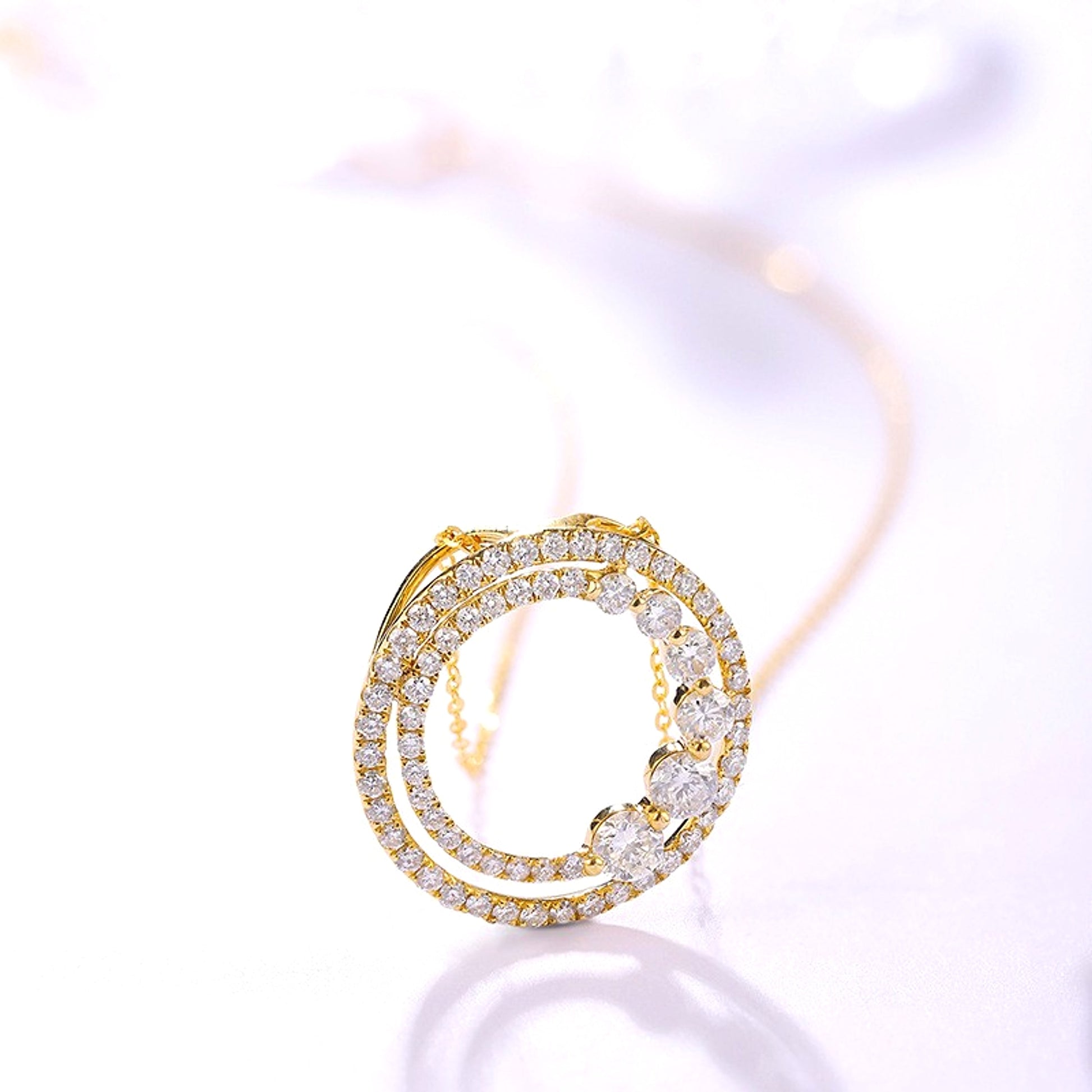 18K Gold Rose Gold Diamond Necklace Round - enhanced image 1