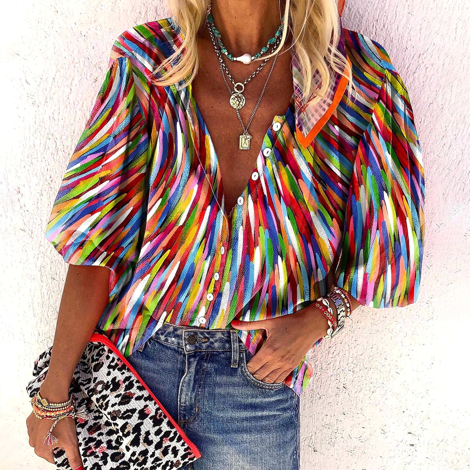 3d Flower Printed Long-sleeved Top DressShirt Women - enhanced image 1