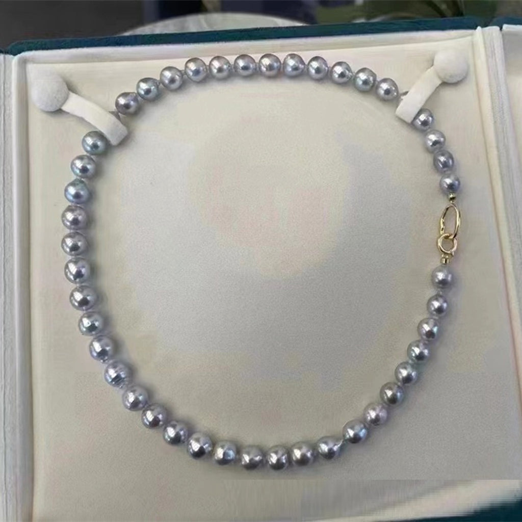 8-9MM Baroque Silver Blue Gray Aurora Sea Pearls Necklace - enhanced image 1
