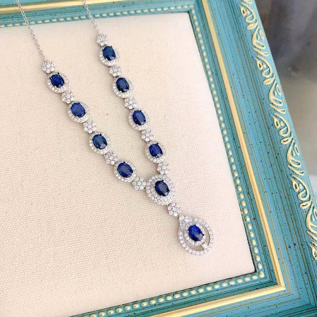925 Silver Inlaid Natural Sri Lankan Sapphire Necklace - enhanced image 1