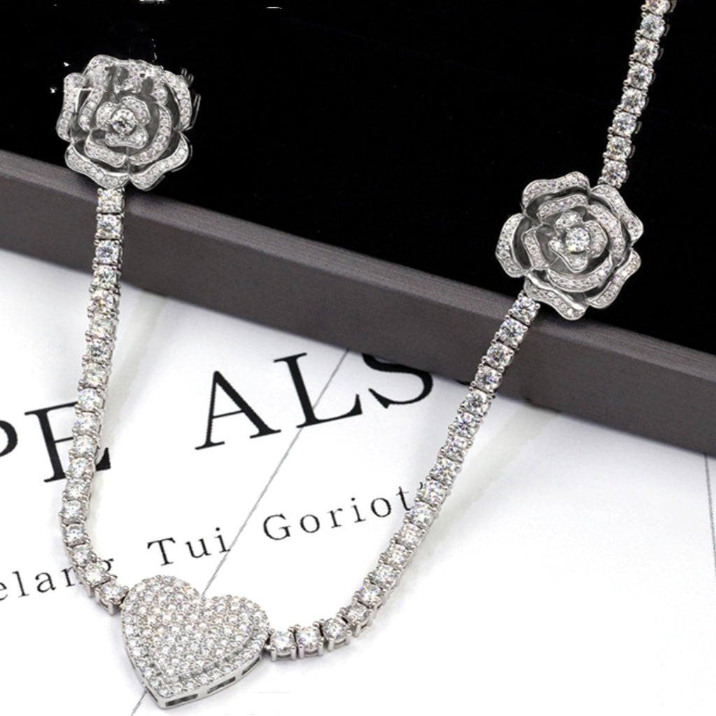 925 Silver Set Moissani Hip-hop Personalized Rose Necklace - enhanced image 1