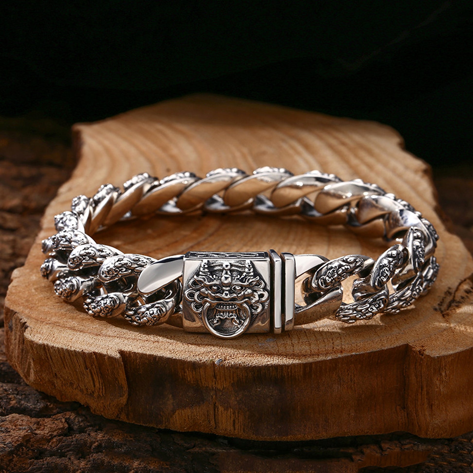 925 Sterling Silver Faucet Bracelet Money Drawing Pi Xiu Men's Thick Type Thai Silver Vintage Distressed Trendy Unique Ornament - enhanced image 1