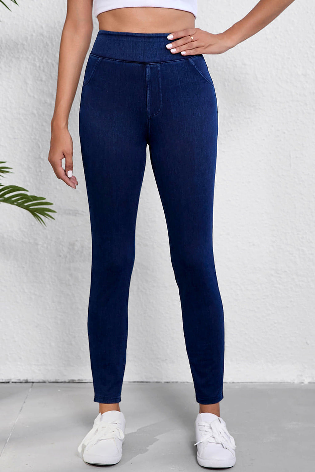 Ashleigh Blue Solid Color High Waist Stretchy Slim Fit Jeggings - enhanced image 1