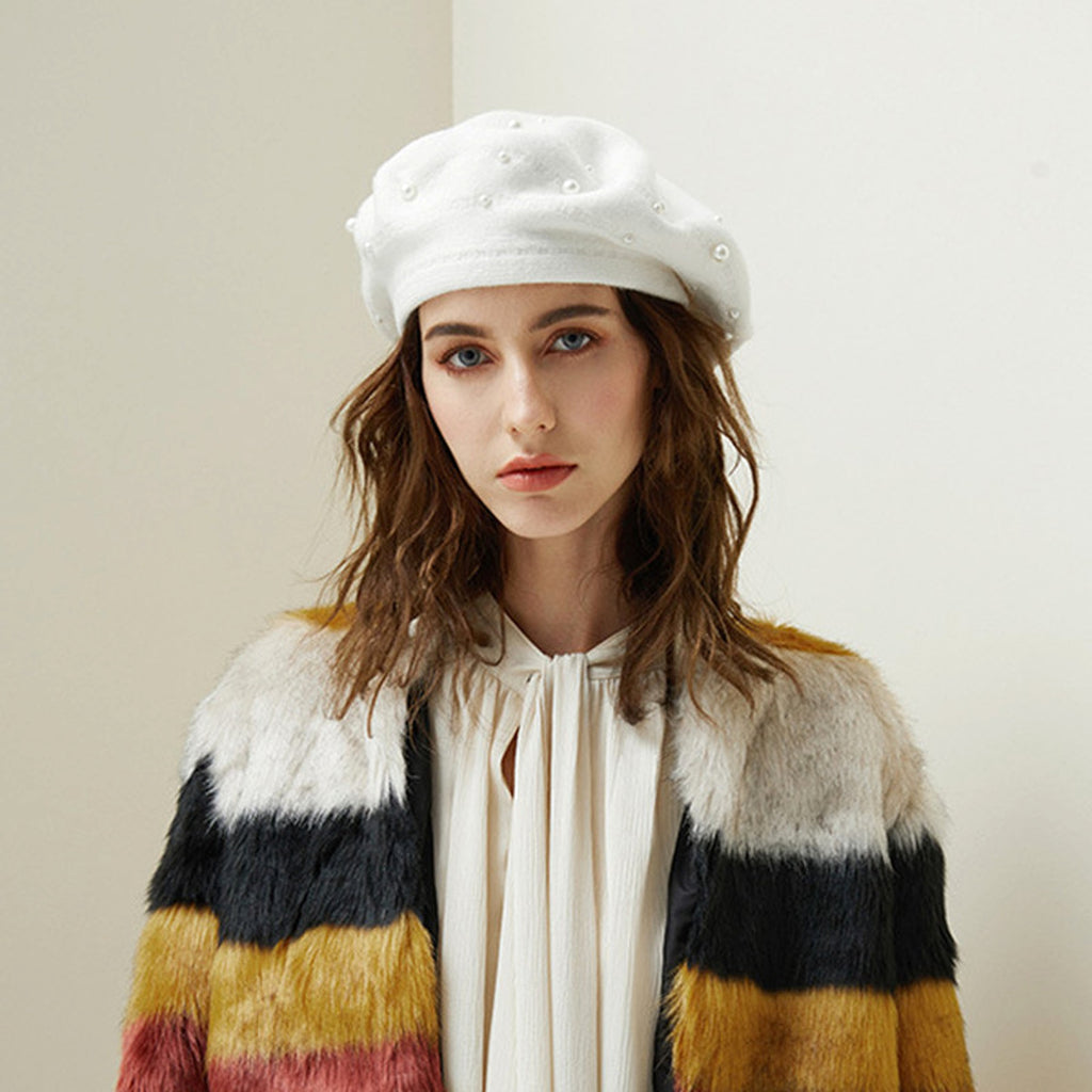 Autumn and winter all-match pearl beret adult hat - enhanced image 1