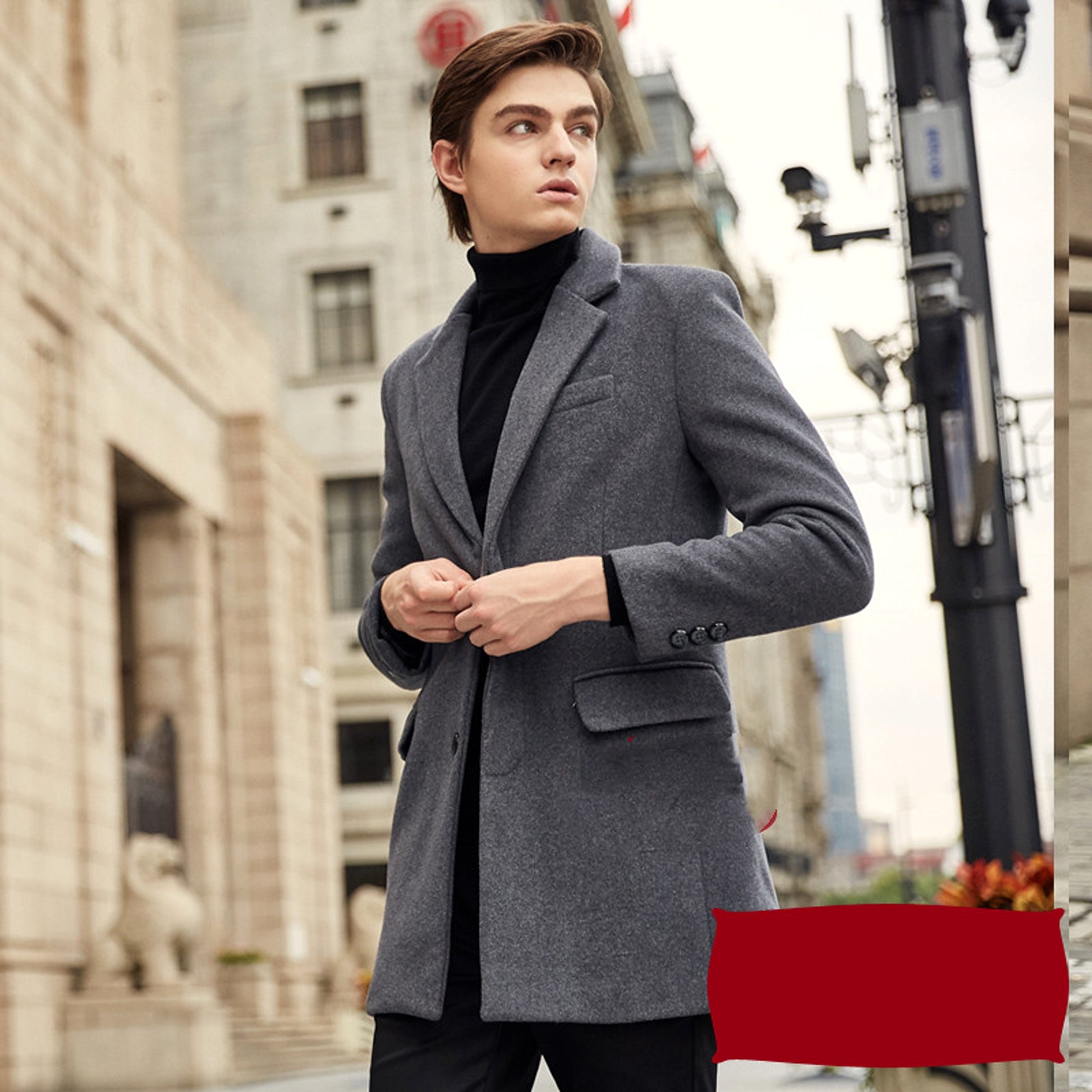 Autumn And Winter Woolen Coat Men's Wool Mid-Length Trench Coat Over The Knee - enhanced image 1