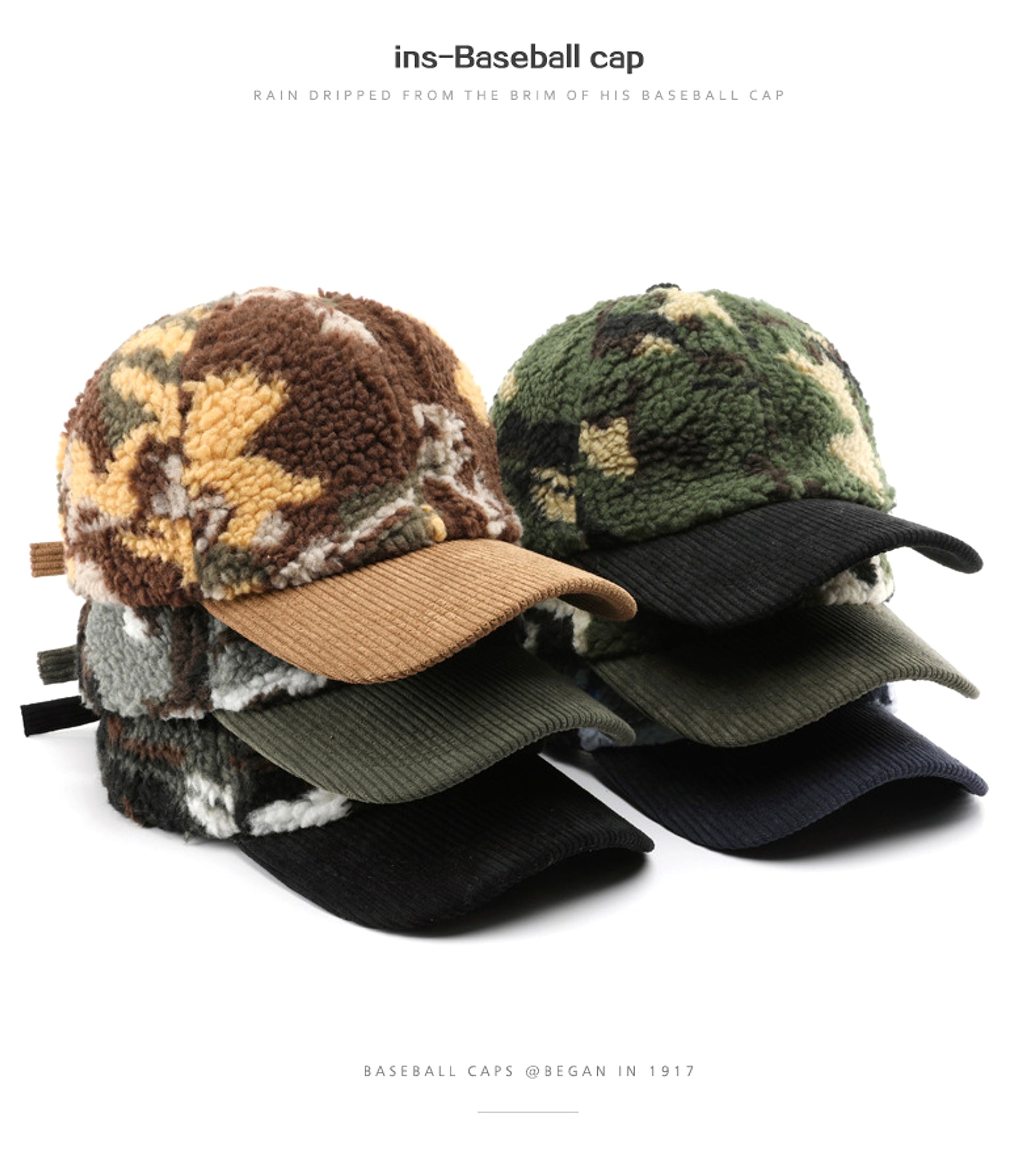Assorted Colors Plush Camouflage Outdoor Keep Warm Baseball Cap - enhanced image 1