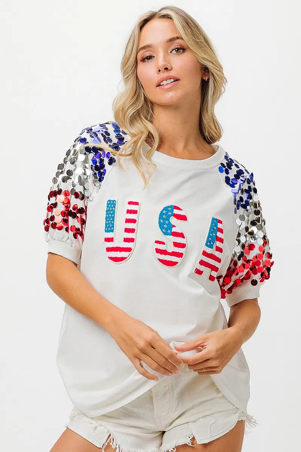 BiBi American Flag Theme Sequin Top - enhanced image 1