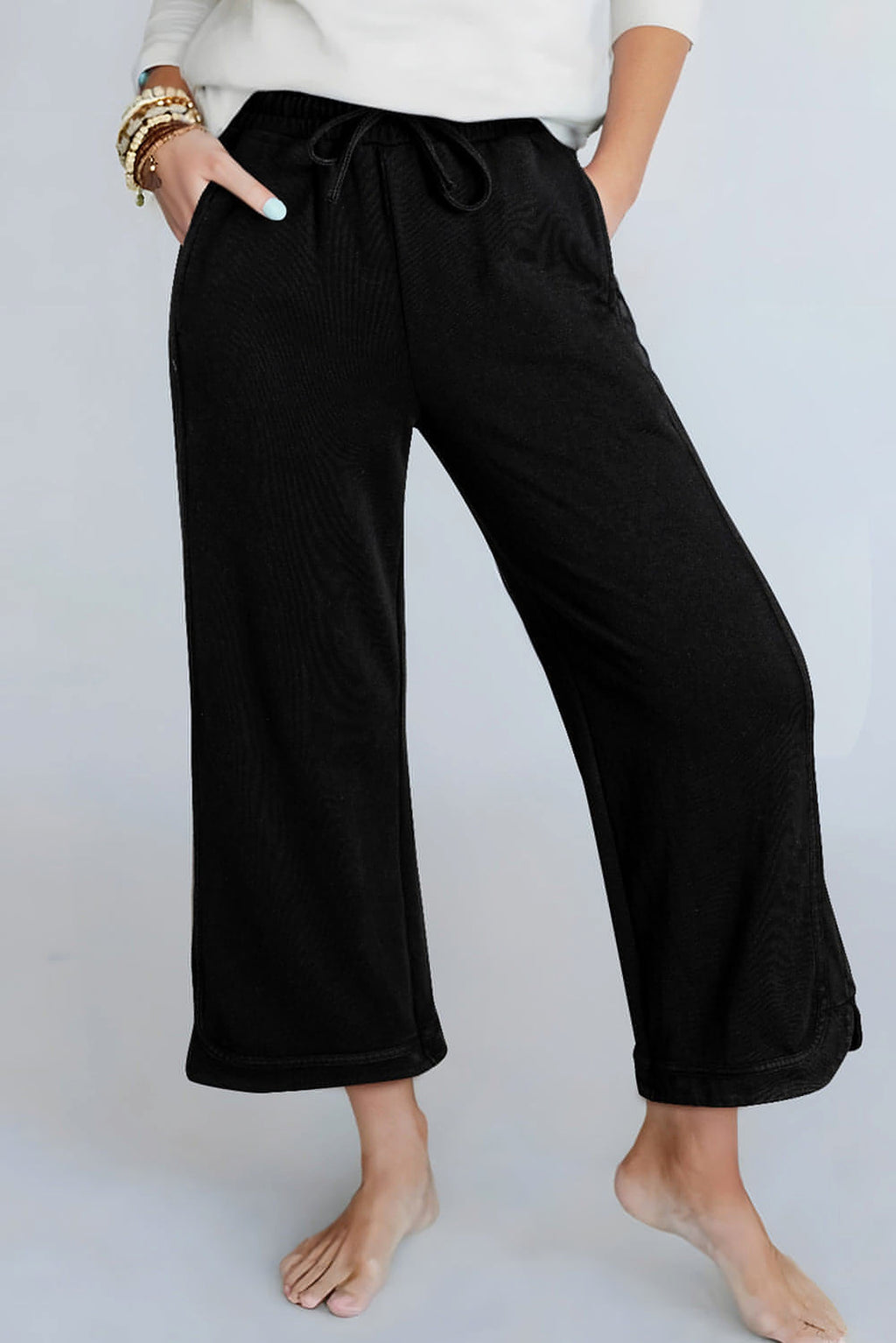 Black Mineral Wash Exposed Seam Wide Leg Pants - enhanced image 1