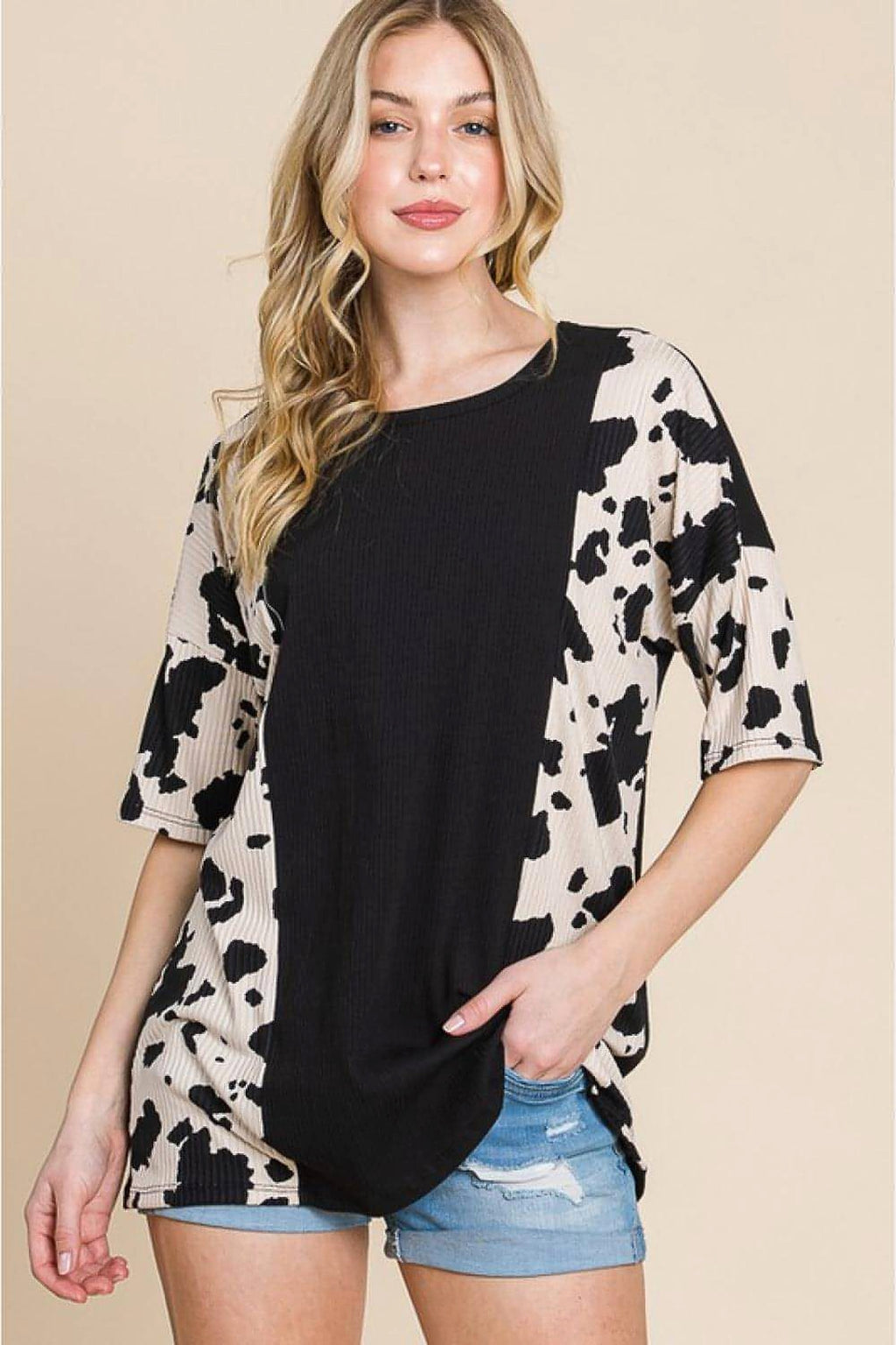 BOMBOM Rodeo Love Ribbed Animal Contrast Tee - enhanced image 1