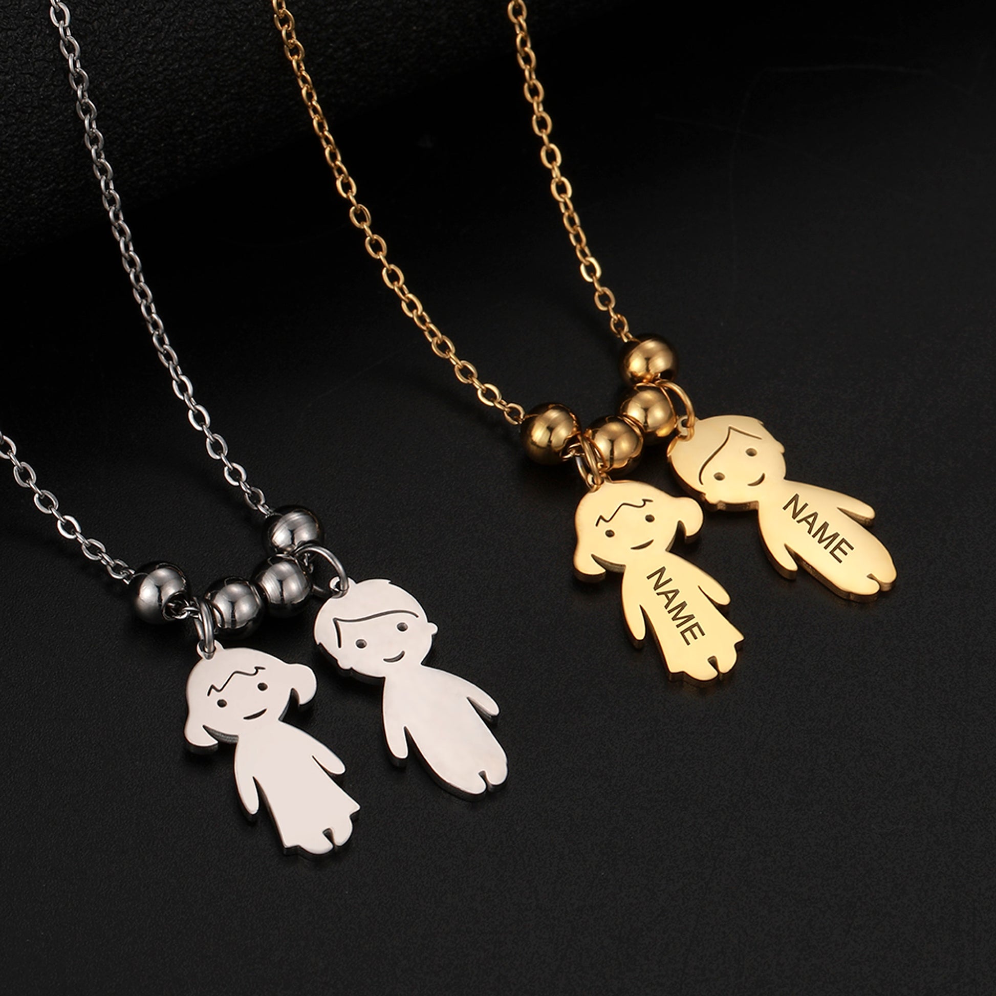 Personalized Family Pendant Necklace – Boy & Girl Charms - enhanced image 1