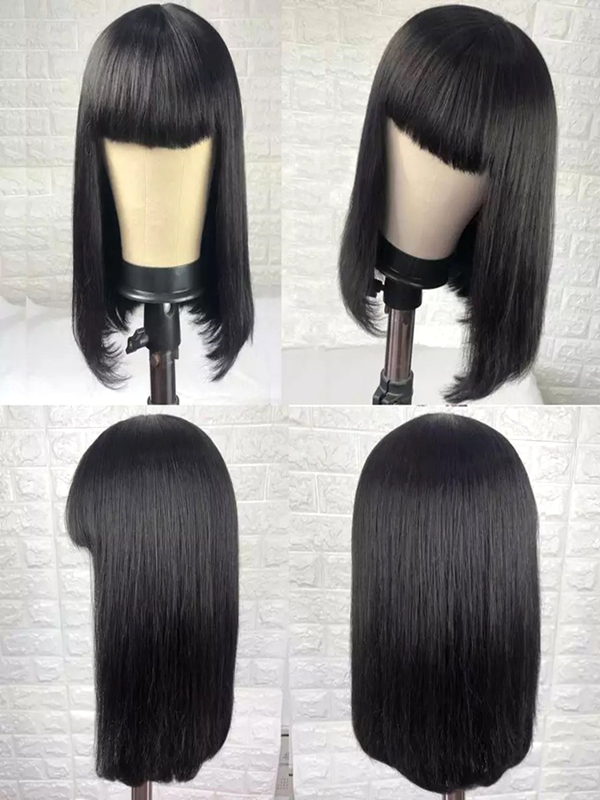 LuxeWaves Brazilian Straight Black 100 Real Hair 30Inch Long Bangs Wig - enhanced image 1