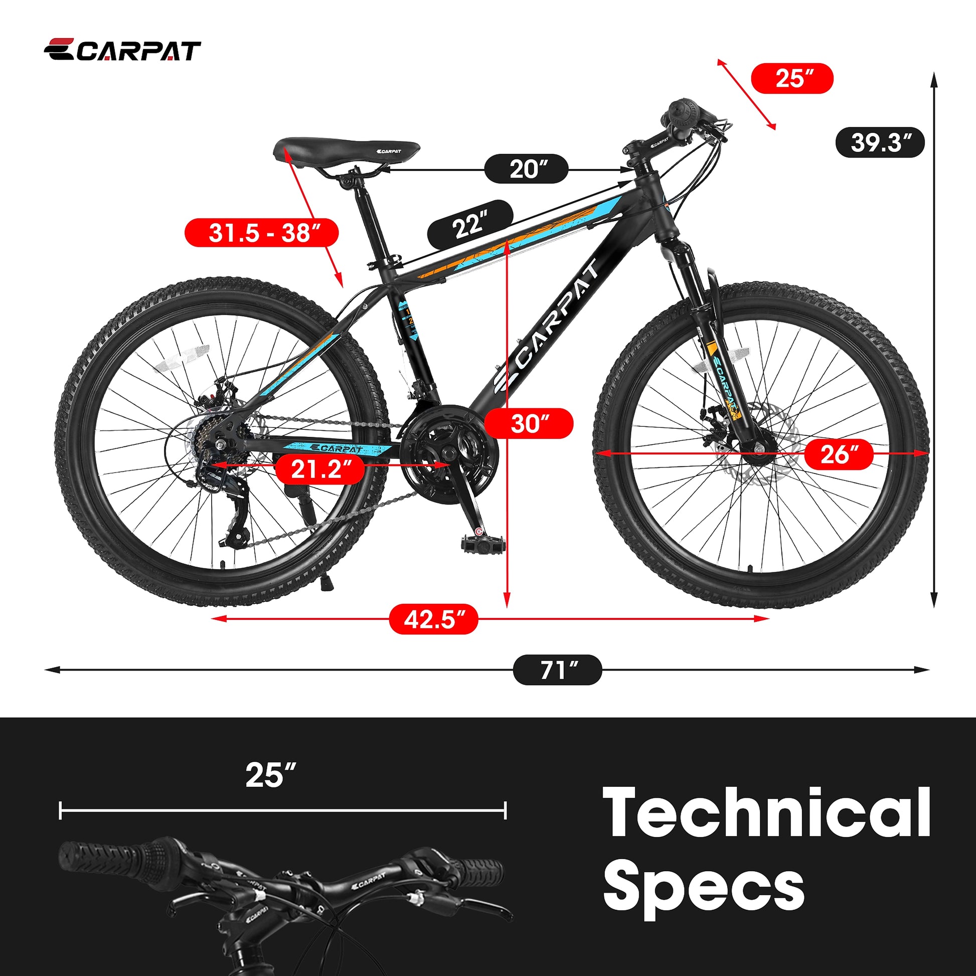 Carpat City-Cruizer™ – 26" Performance Mountain Bike (Black-Blue) - enhanced image 1