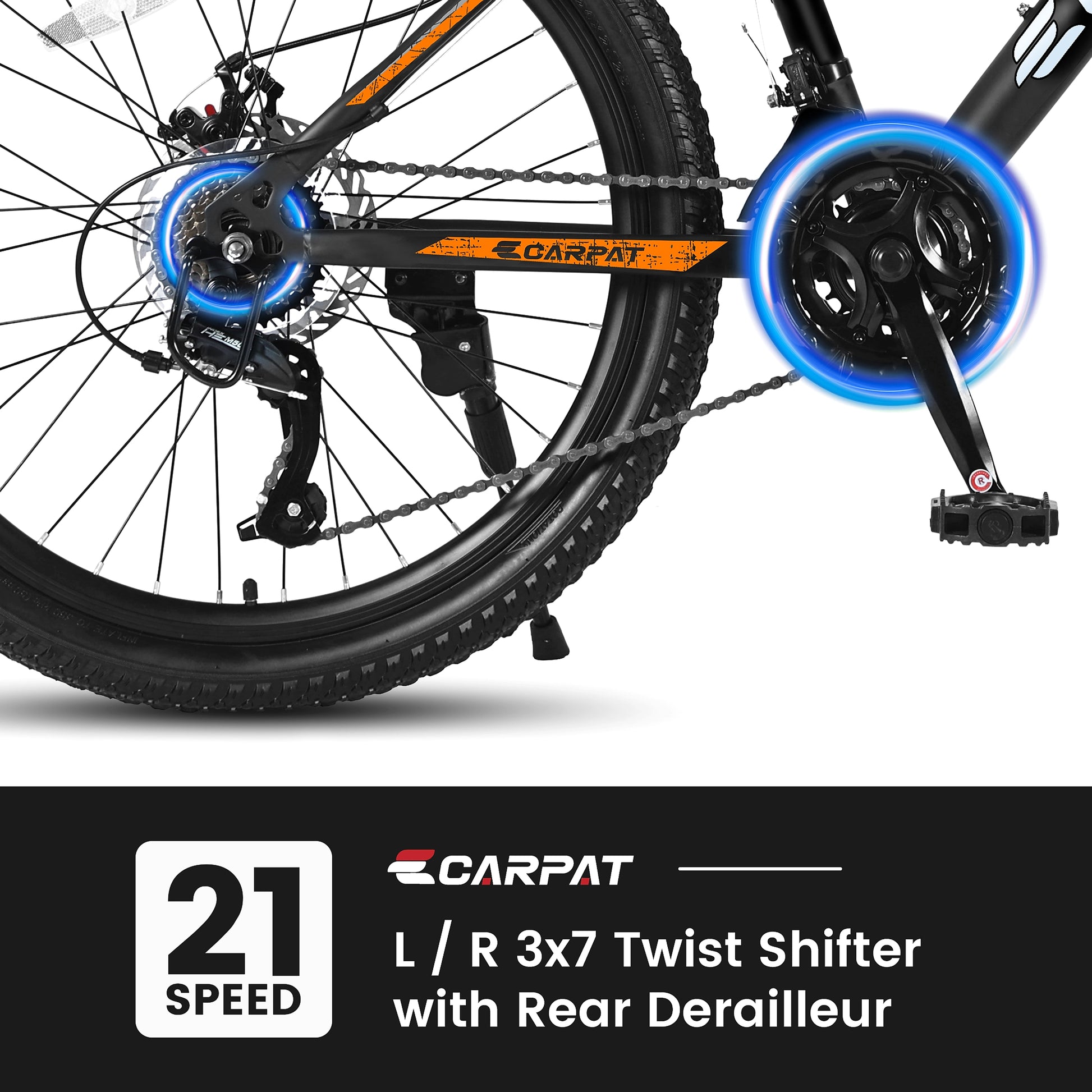 Carpat™ City-Cruizer – 26" Shimano 21-Speed MTB (Black-Orange) - enhanced image 1