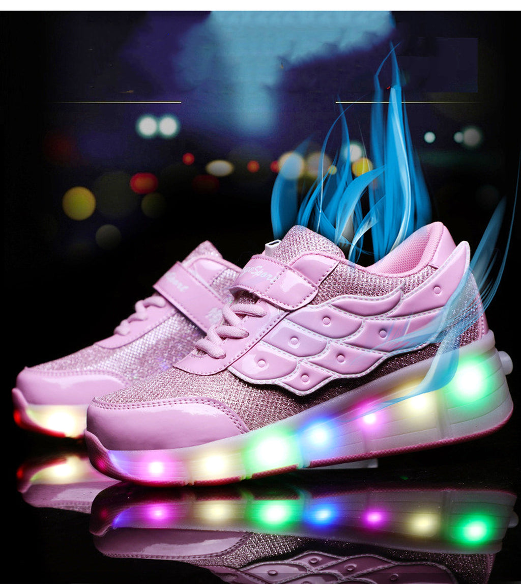 Children's Walking Shoes Teenage roller skates double wheel charging lamp skates flying roller skates sports wheels shoes - enhanced image 1