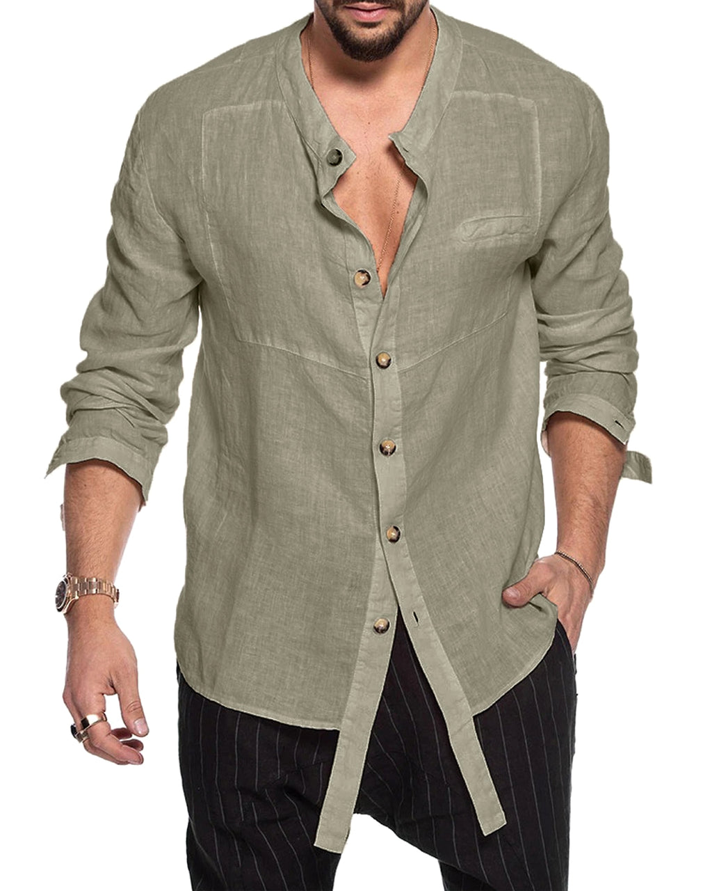 Cotton Linen Men's Long Sleeve DressShirt - enhanced image 1