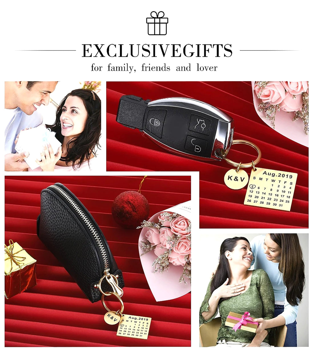 Custom DIY Personalized Calendar Keychain – Stainless Steel Engraved Date Pendant - enhanced image 1