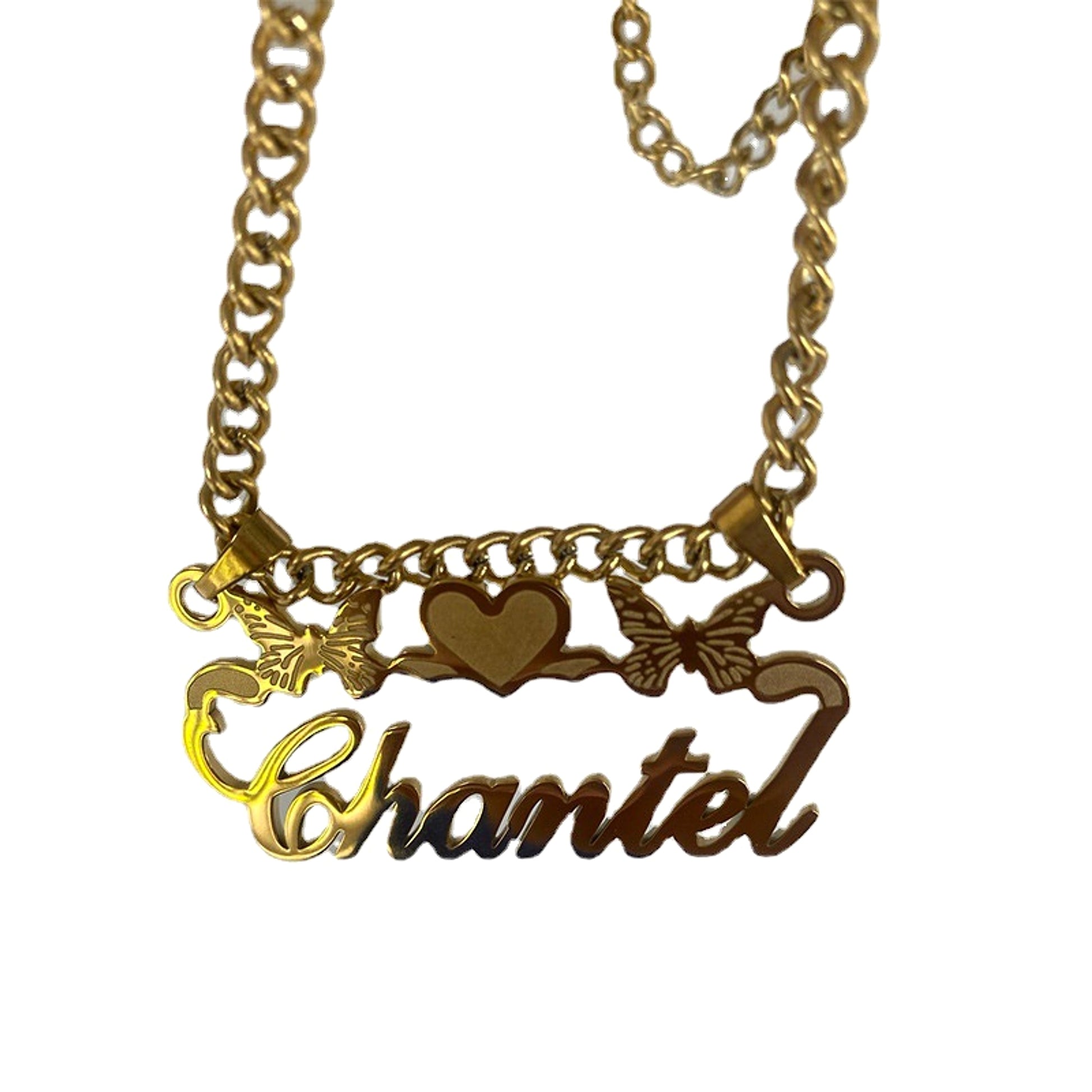 Custom English Letter Stainless Steel Hollow Butterfly Necklace - enhanced image 1