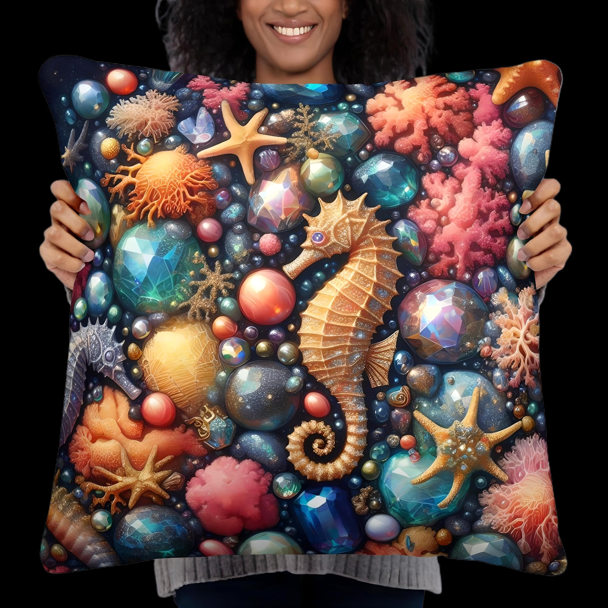 Seahorse Pillow Cushion Ocean Decor | US/EU Warehouse | Nautical Cushion 22 x 22 - enhanced image 1