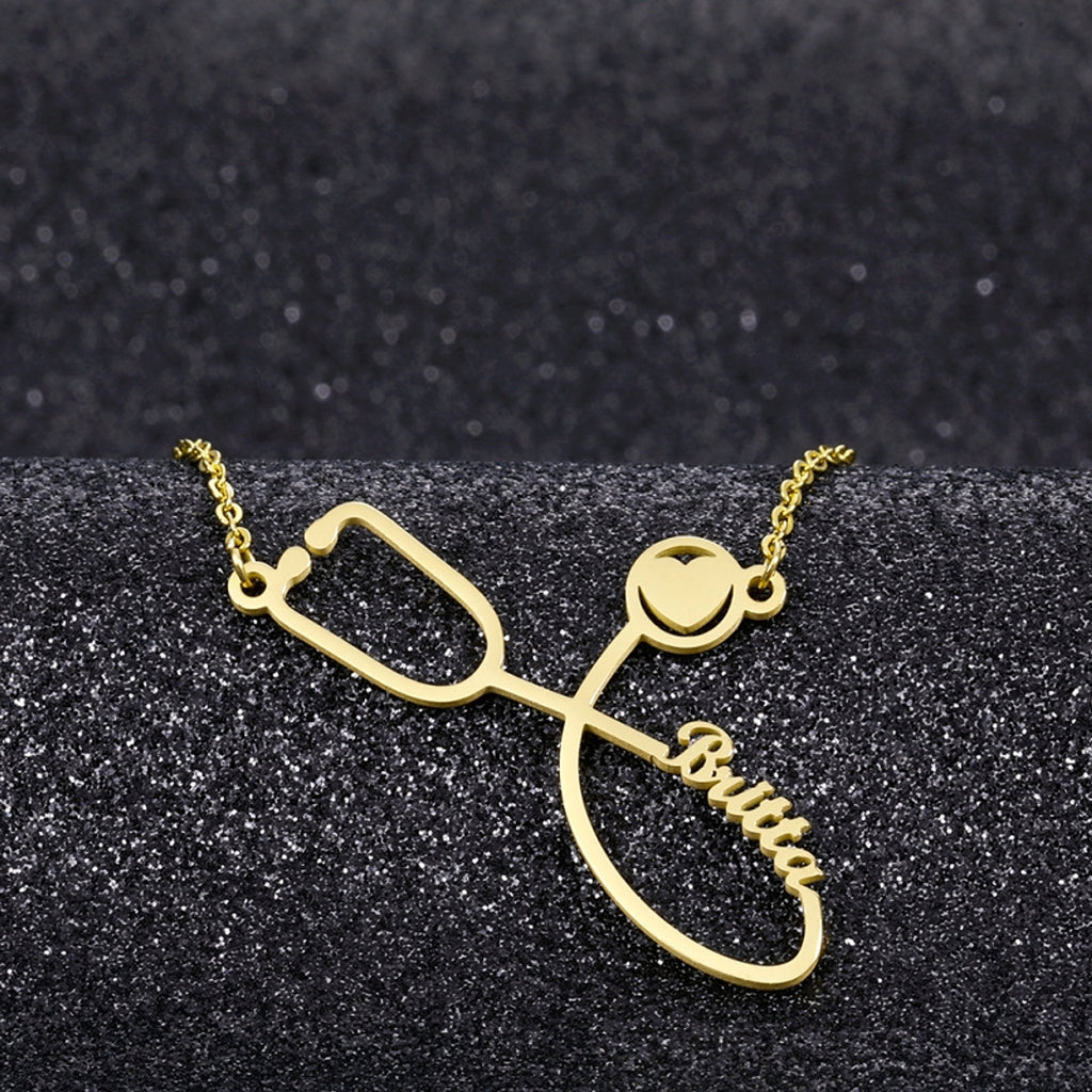 Custom Engraved Stethoscope Name Necklace – The Perfect Gift for Medical Professionals! - enhanced image 1