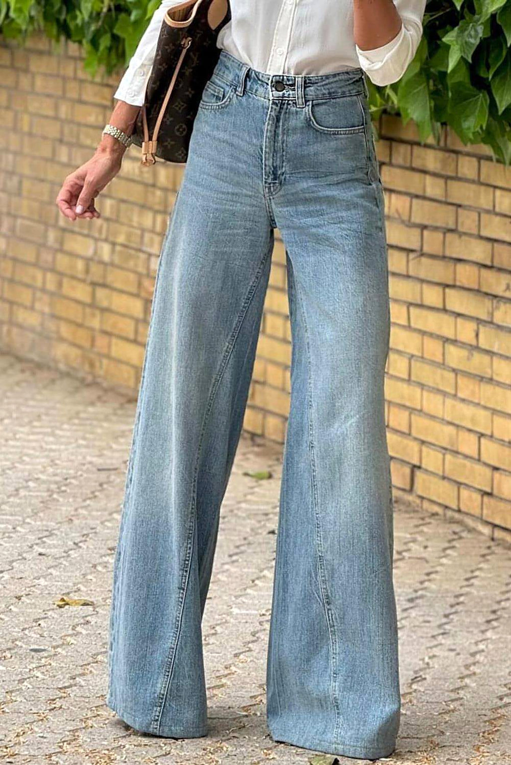 Dusk Blue Acid Wash Extra Wide Leg High Waist Long Jeans. - enhanced image 1