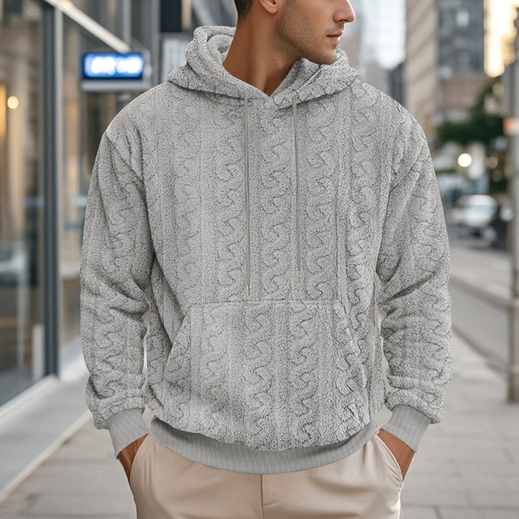 European And American Fall Winter Men Hooded Jacquard Teddy Plush Sports And Leisure Sweater - enhanced image 1