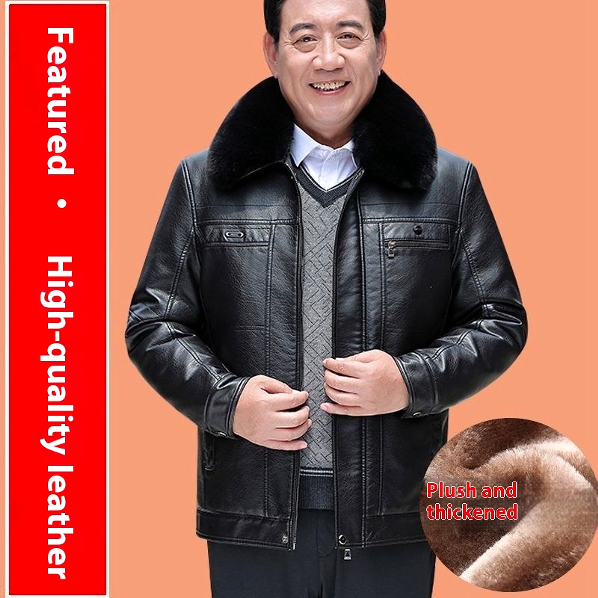 Fashion Personality Male Fleece-lined Leather Jacket Men - enhanced image 1