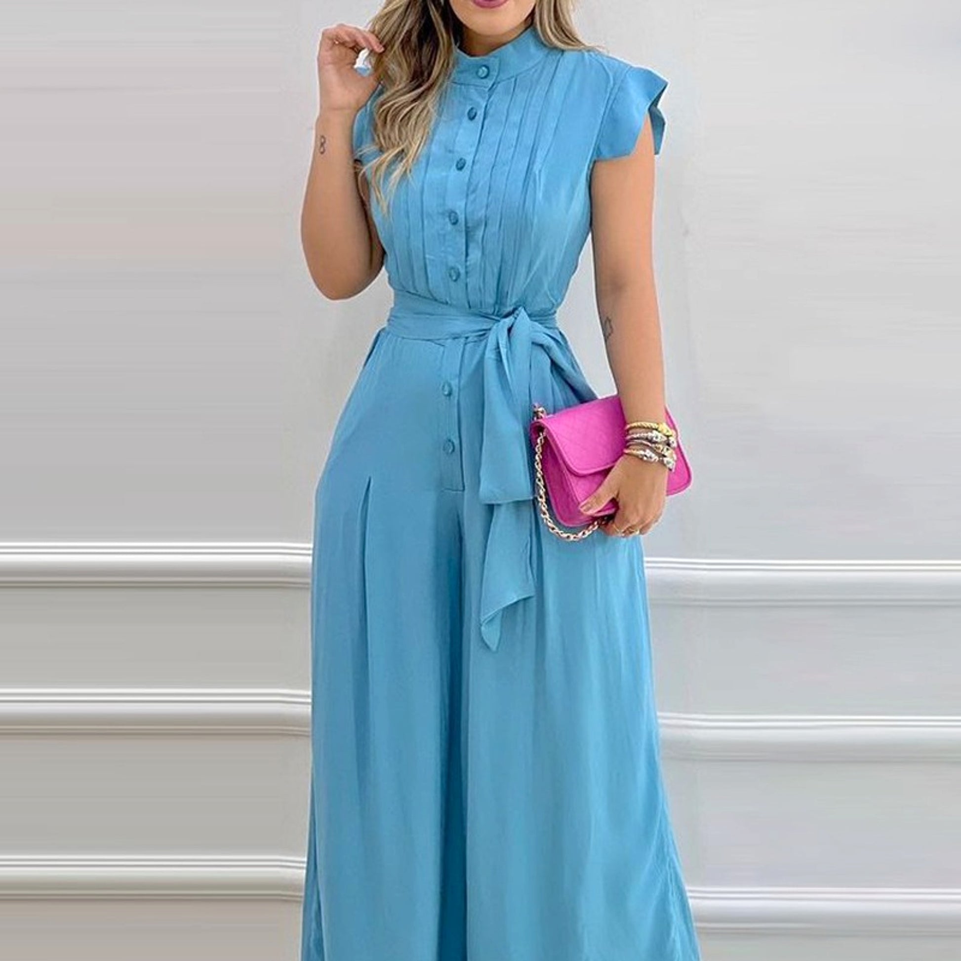 A.1 Fashion Women's Wear Blue Loose-fitting Jumpsuit - enhanced image 1