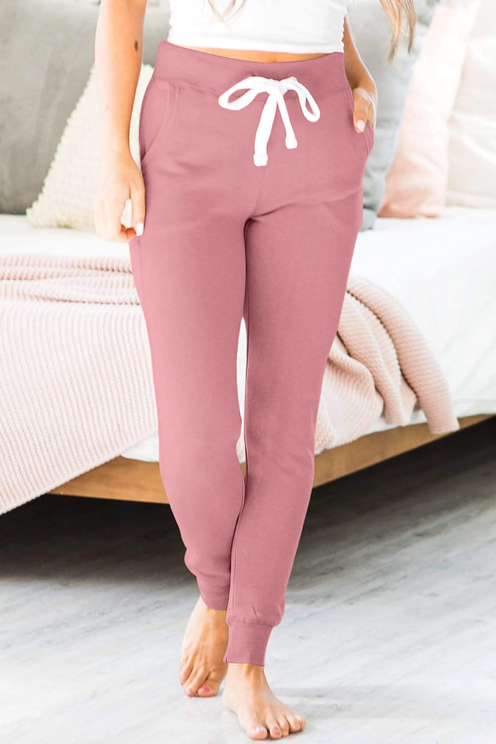 Fushia Drawstring Waist Pocketed Joggers - enhanced image 1