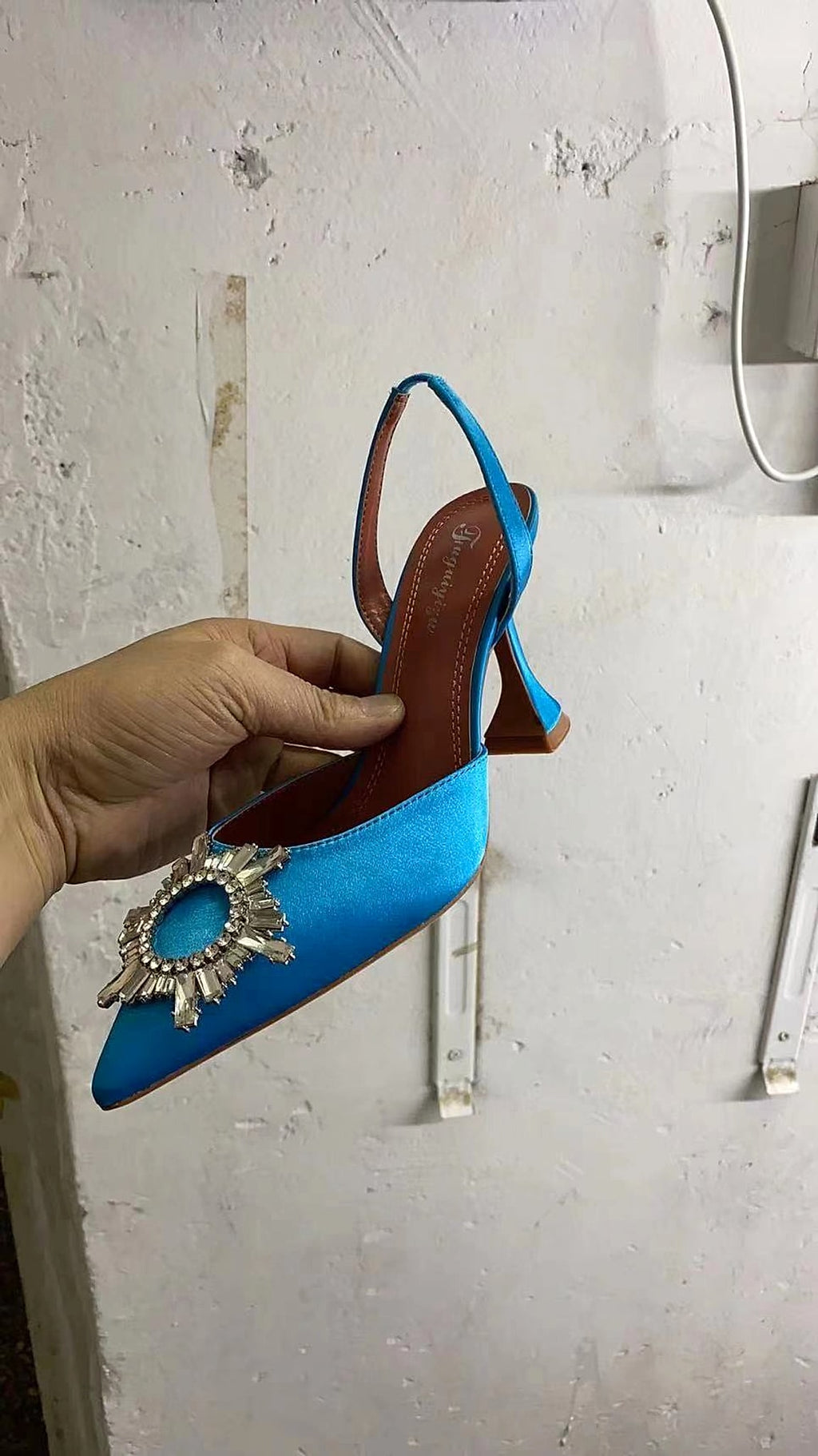 Glittering Rhinestone Satin Wine Glass Heel Shoes Baotou Slippers - enhanced image 1