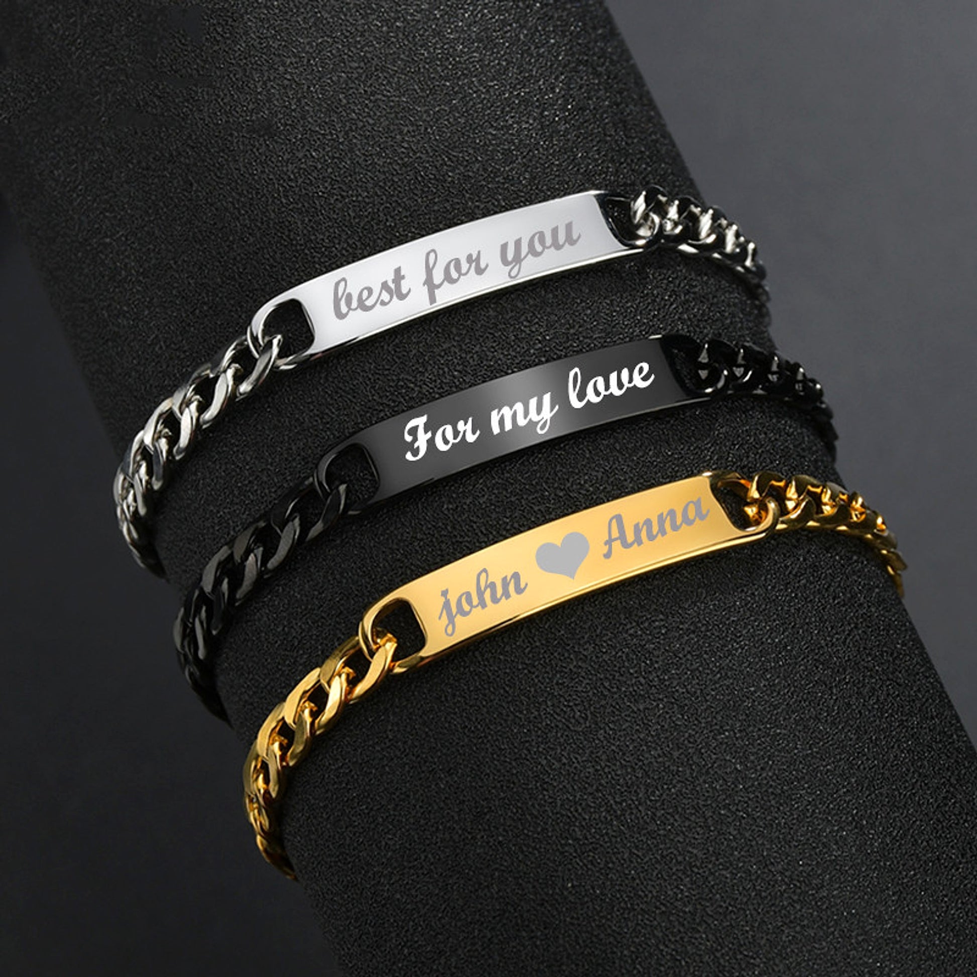 Personalized Engraved Titanium Steel Bracelet – Custom Name & Message Jewelry - enhanced image 1