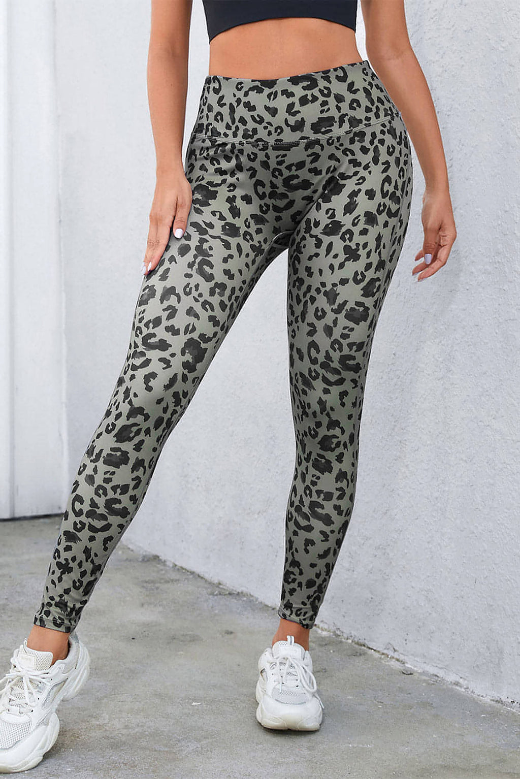 Gray Classic Leopard Print Active Leggings - enhanced image 1