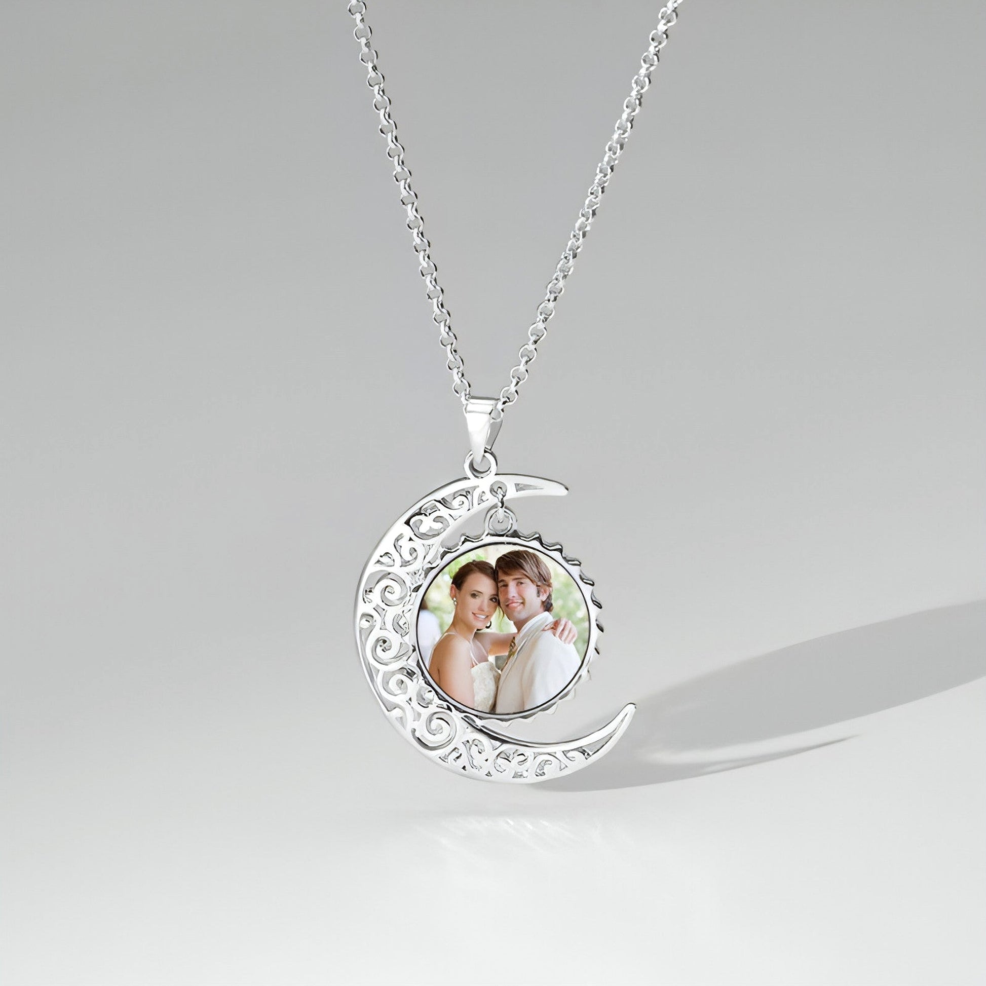 I Love You To The Moon And Back Photo Necklace Platinum Plated Silver - enhanced image 1