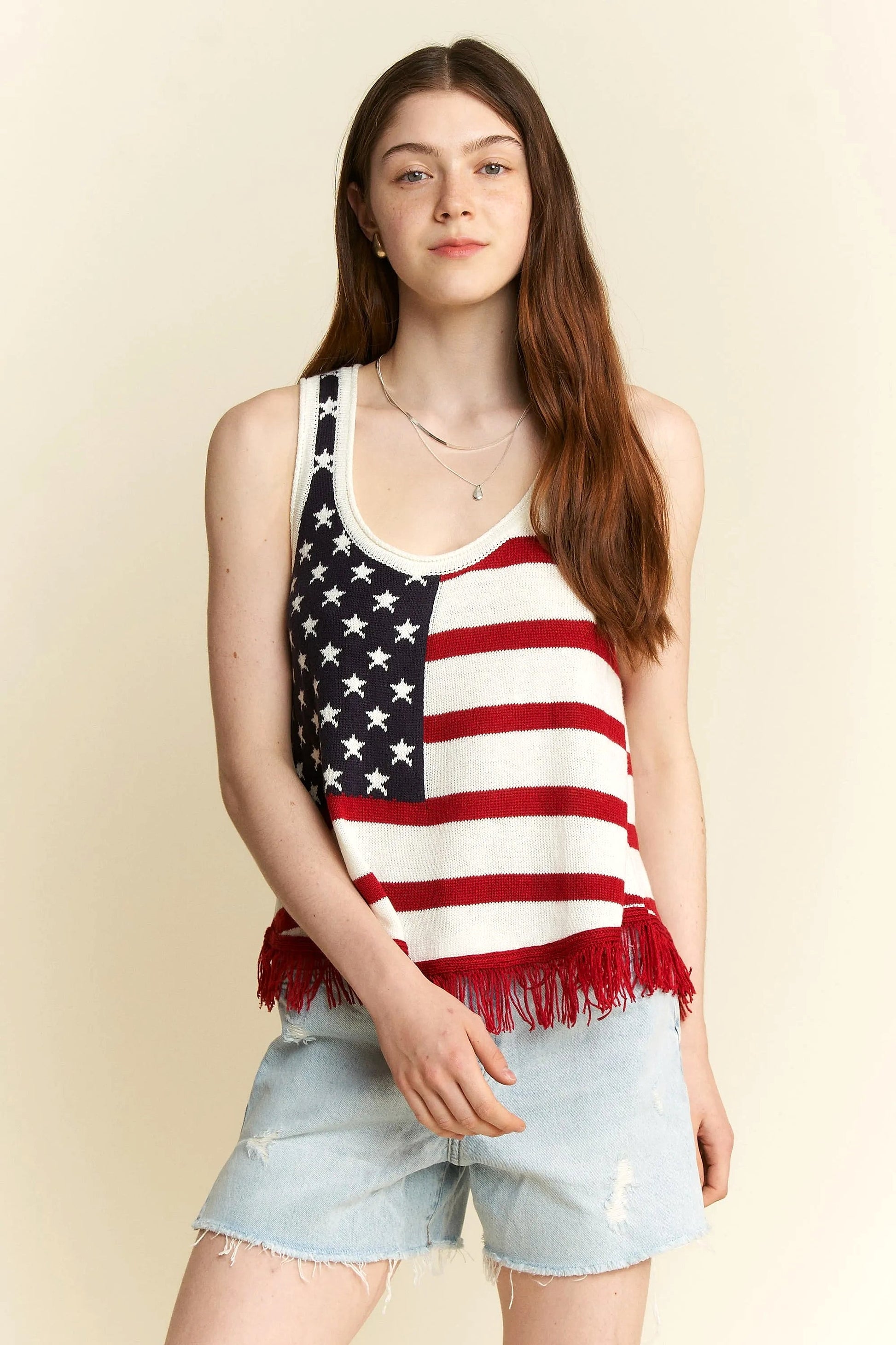 Jade By Jane American Flag Fringe Tank Top - enhanced image 1