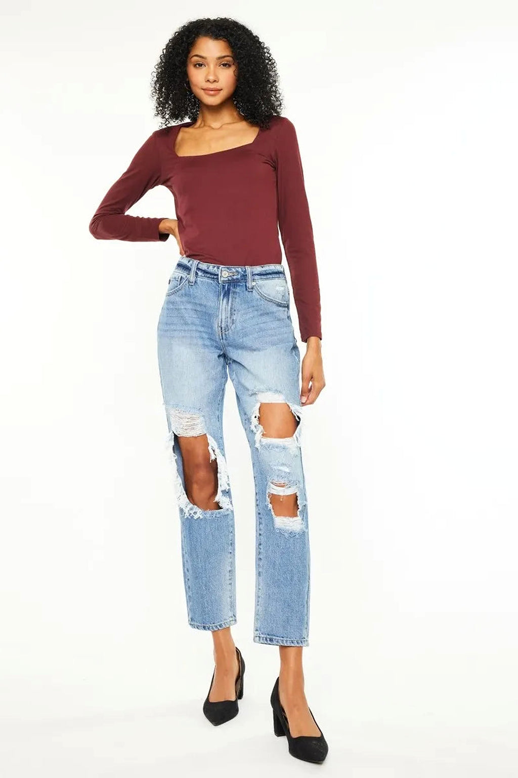 Kancan High Rise Distressed Boyfriend Jeans - enhanced image 1