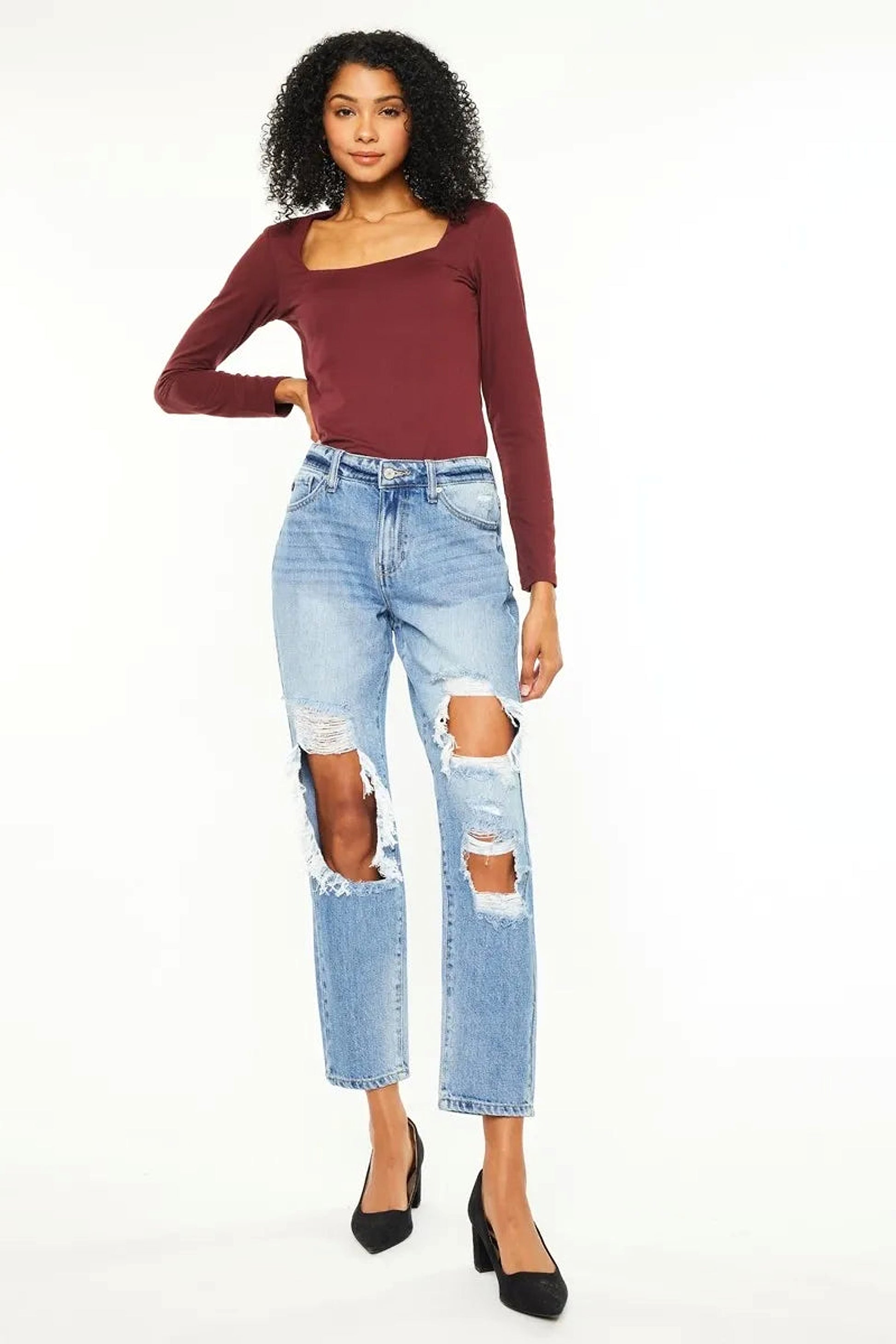 Kancan High Rise Distressed Boyfriend Jeans - enhanced image 1