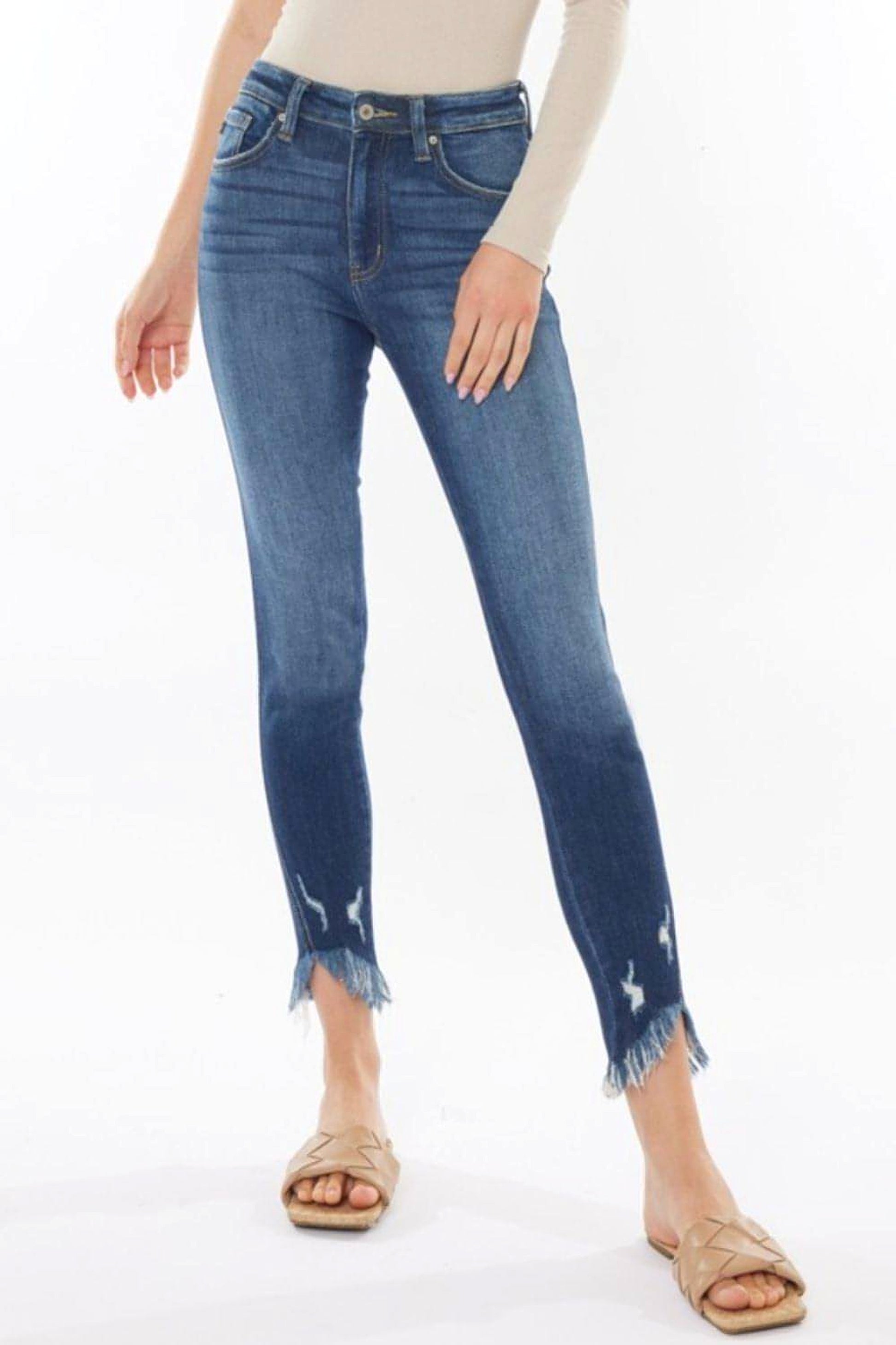 Kancan Raw Hem High Waist Cropped Jeans - enhanced image 1