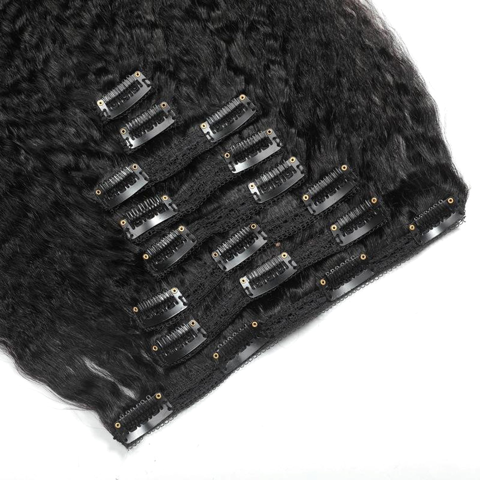 Kinky Straight ClipIn Human Hair Extensions Natural - enhanced image 1