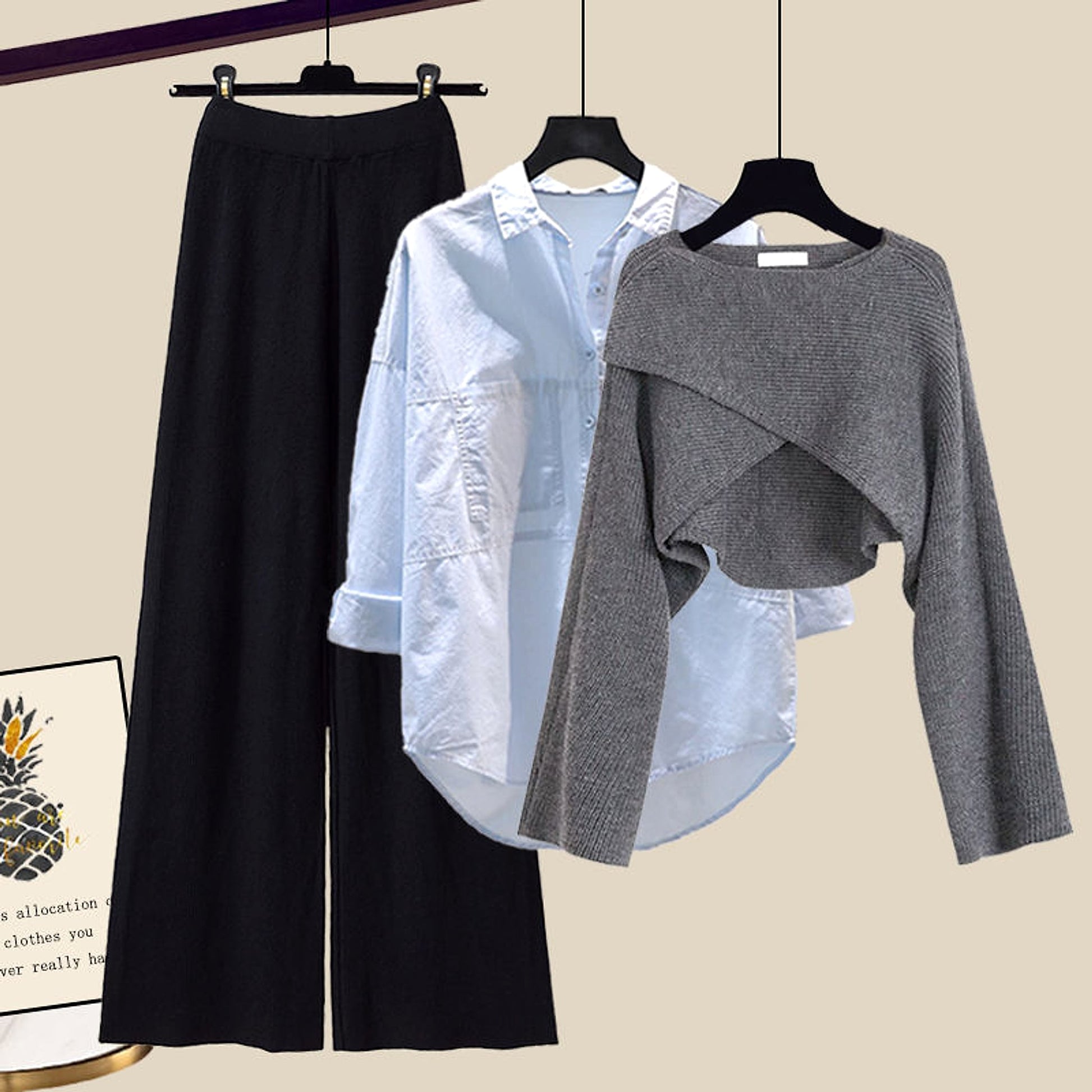 A.1 Knitted Sweater Wide Leg Pants Three-piece Set Autumn And Winter Suit Women - enhanced image 1